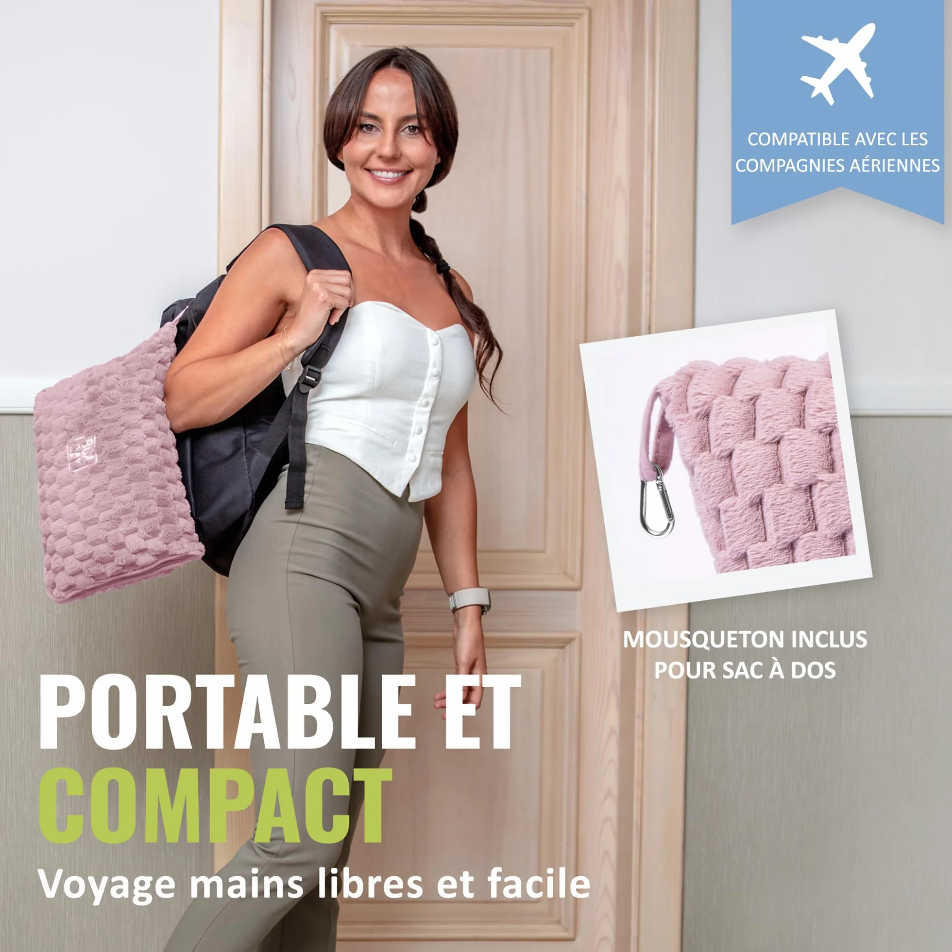 BOACAY Couverture de Voyage Pliable pour Avion Voiture Oreiller Portable avec Étui