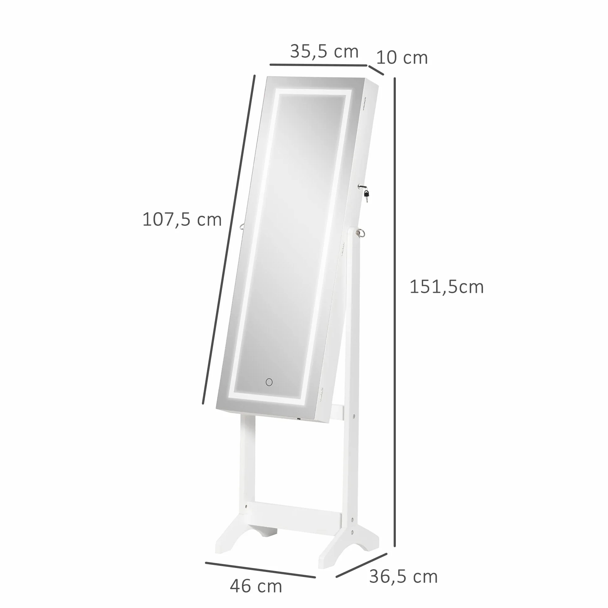 HOMCOM Armoire à bijoux LED avec miroir sur pied blanc
