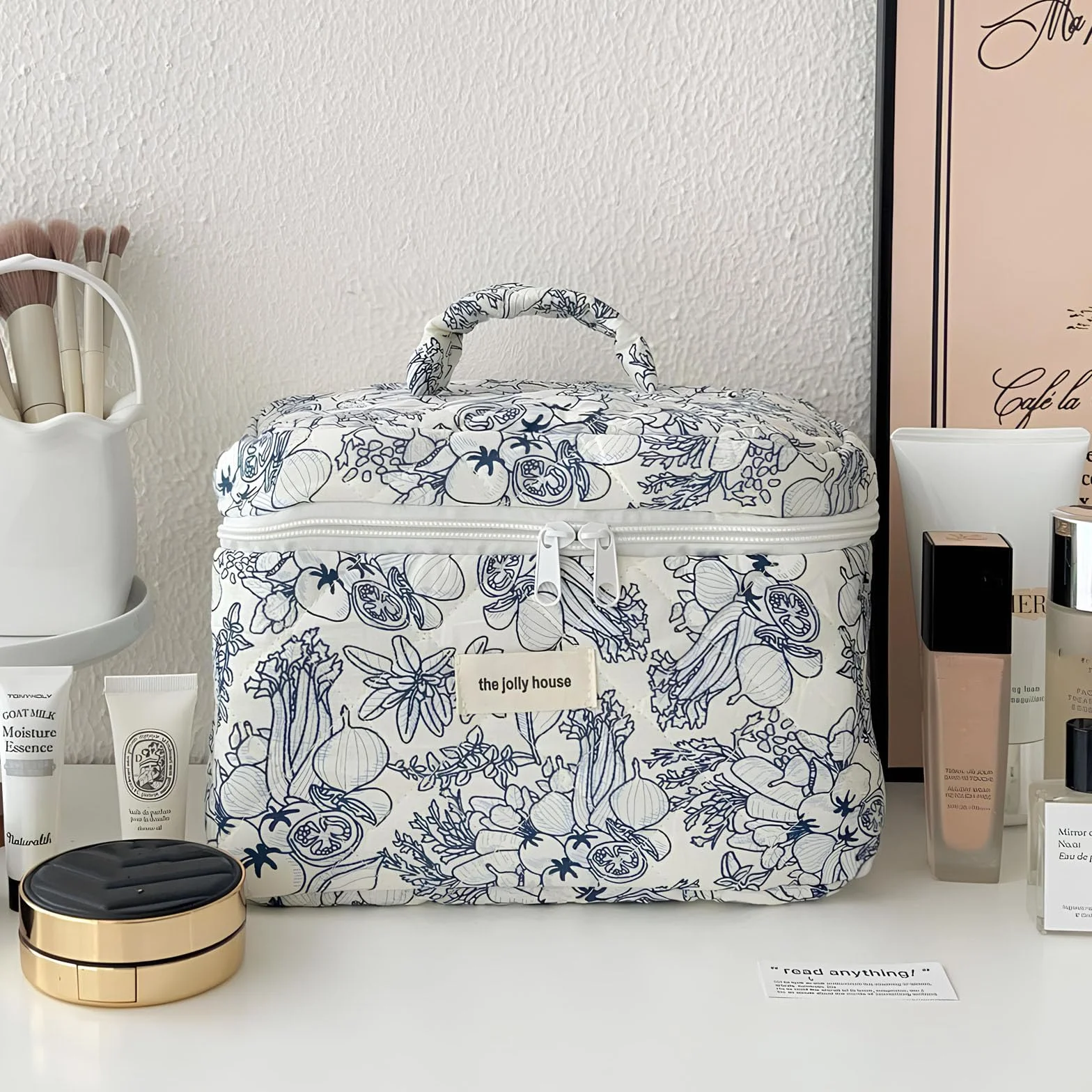 Trousse Maquillage Matelassée Grande Capacité Voyage Motif Floral pour Femme