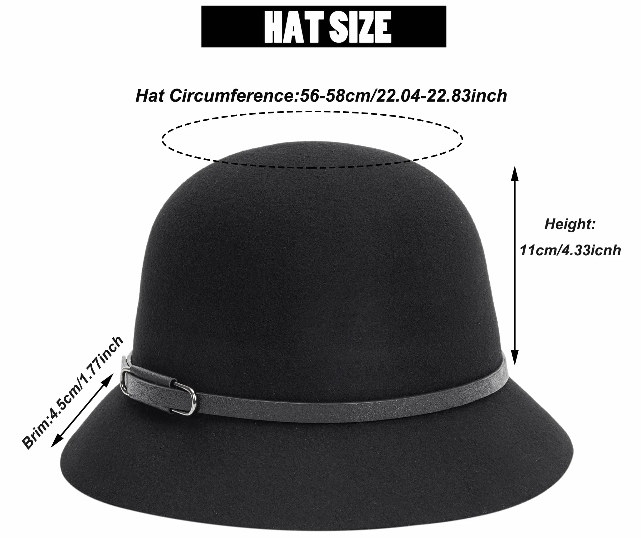Chapeau cloche vintage années 1920 en feutre de laine pour femme hiver