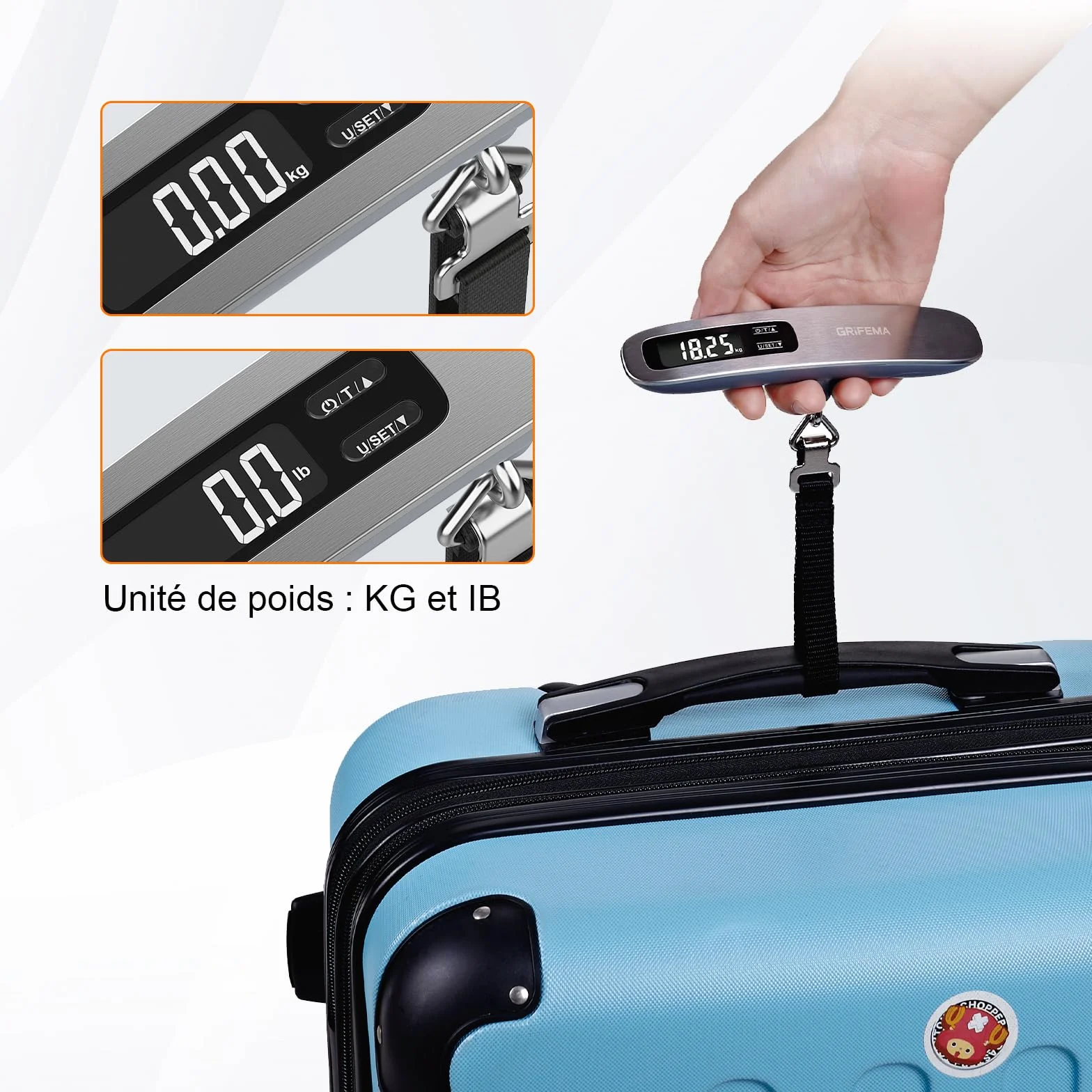 GRIFEMA GA2006 Pese Numérique pour Bagages Balance Portable Valise de Voyage avec Fonction Tare 110 lb 50 kg Noir Argent