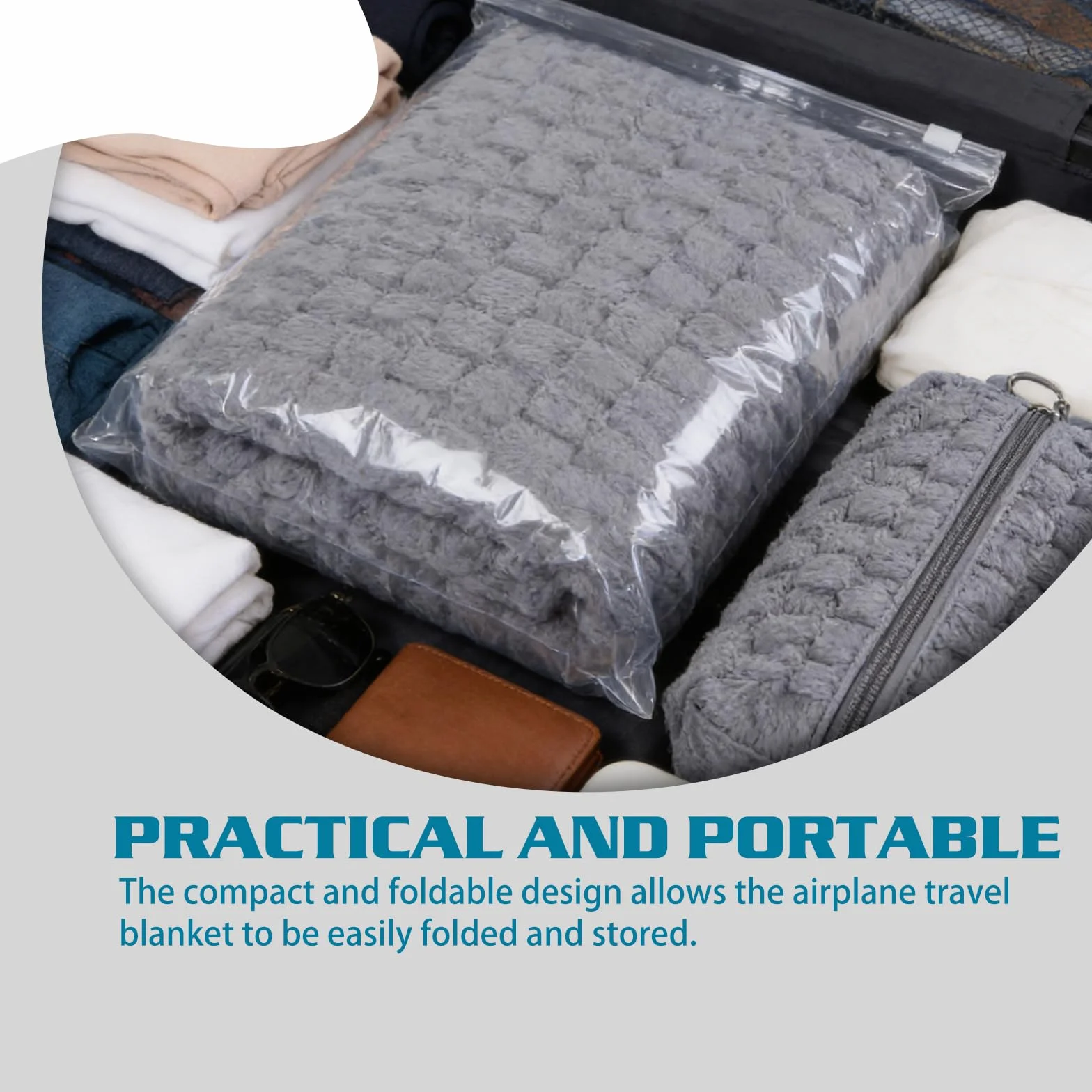 Couverture de voyage compacte pliable en flanelle douce pour avion voiture oreiller gris