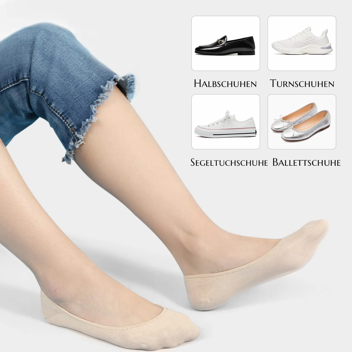 Chaussettes Femme Invisible en Coton avec Bandes Antidérapantes - Socquettes Respirantes