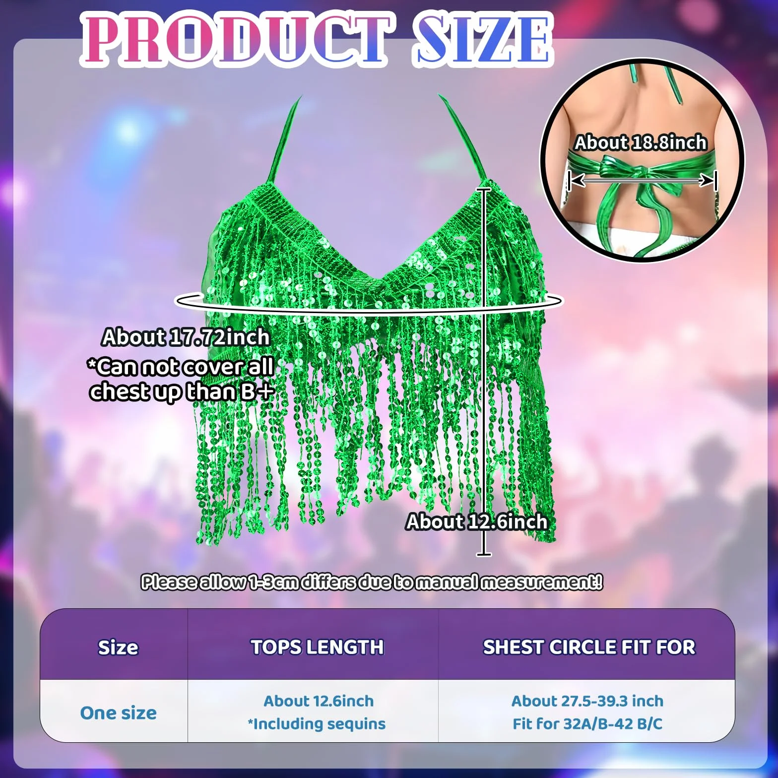 Haut à Paillettes Femme avec Franges, Soutien Gorge Scintillant Nuque pour Danse du Ventre