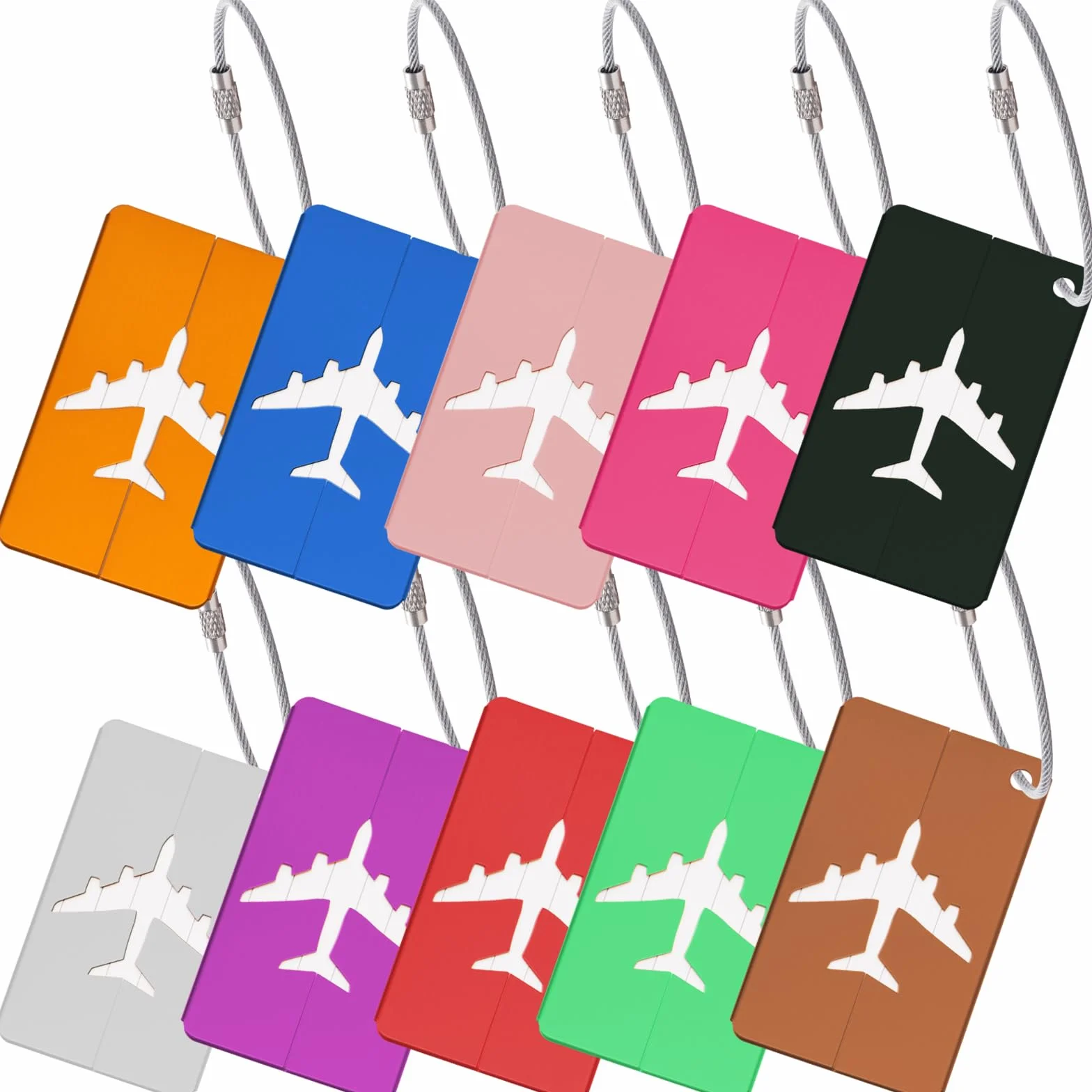 Étiquette Valise Aluminium 10 Pièces avec Carte PVC Étanche, Porte Nom Bagage Avion, Étiquettes Bagages Voyage (10 Couleurs)