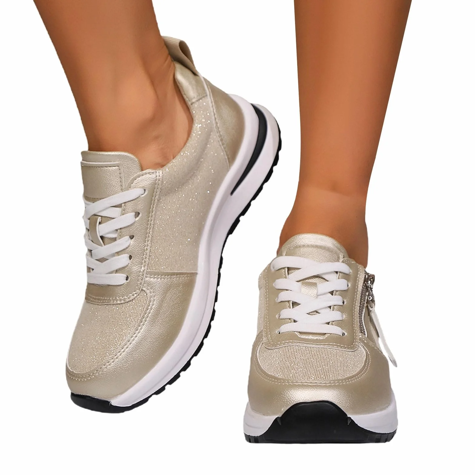 Chaussures de tennis femme baskets tendance maille respirante fermeture éclair compensée bout rond confortables