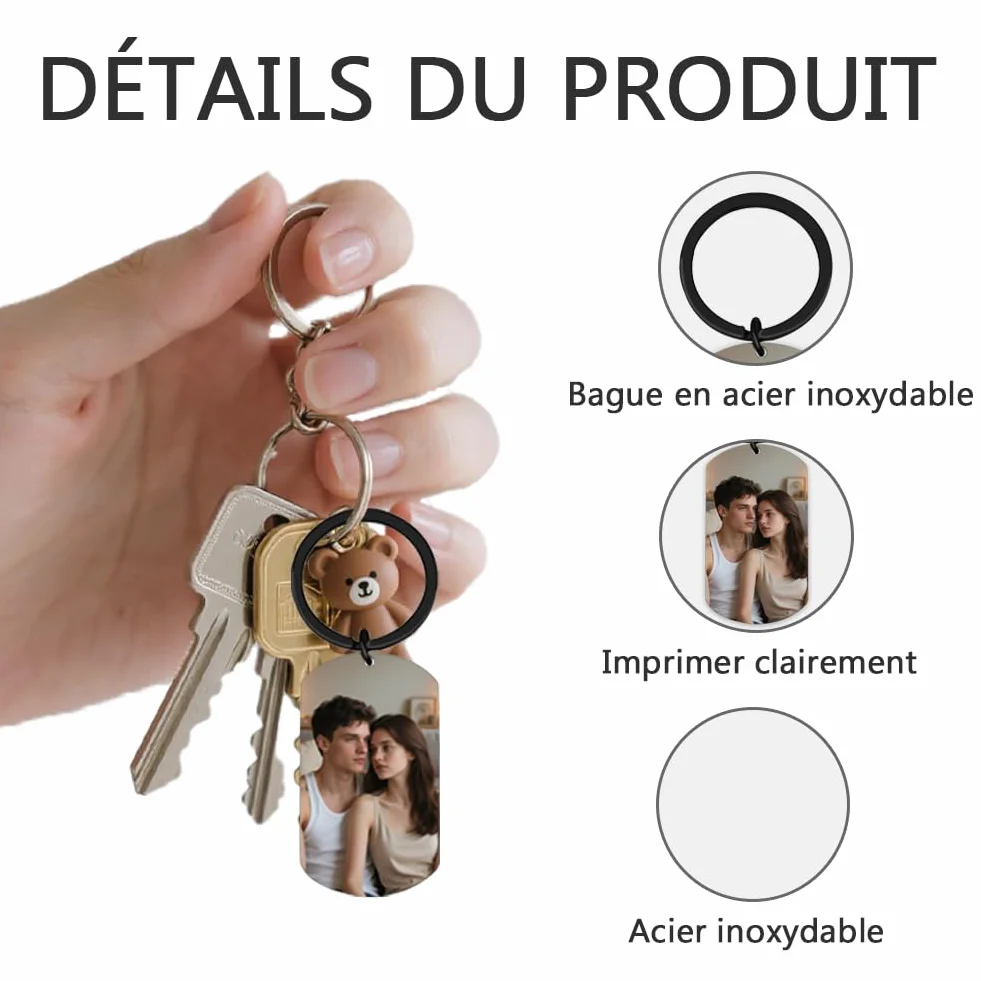 Porte-clés personnalisé photo texte Saint-Valentin anniversaire pour lui mari