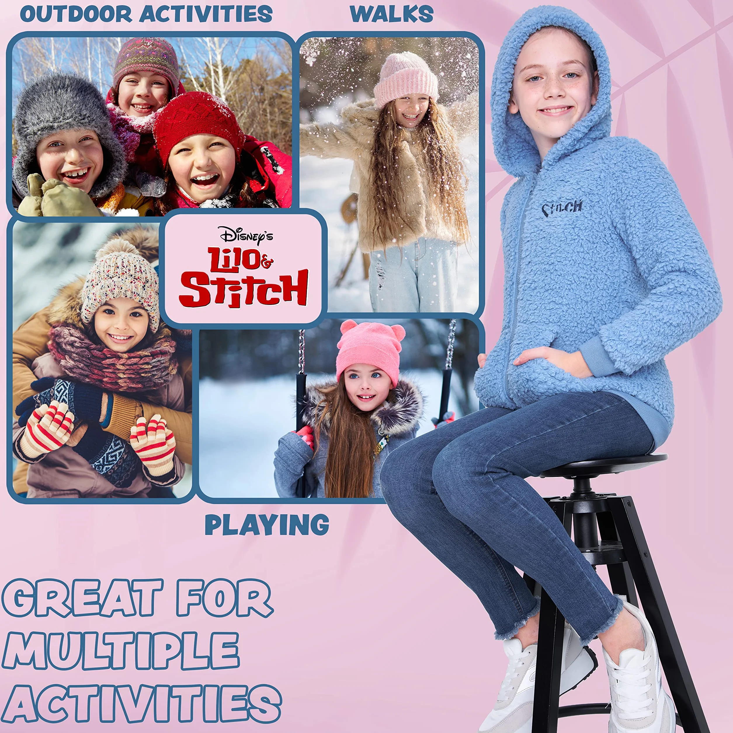 Disney Sweat Zippé Fille Stitch Polaire Sherpa Enfant 7-18 Ans