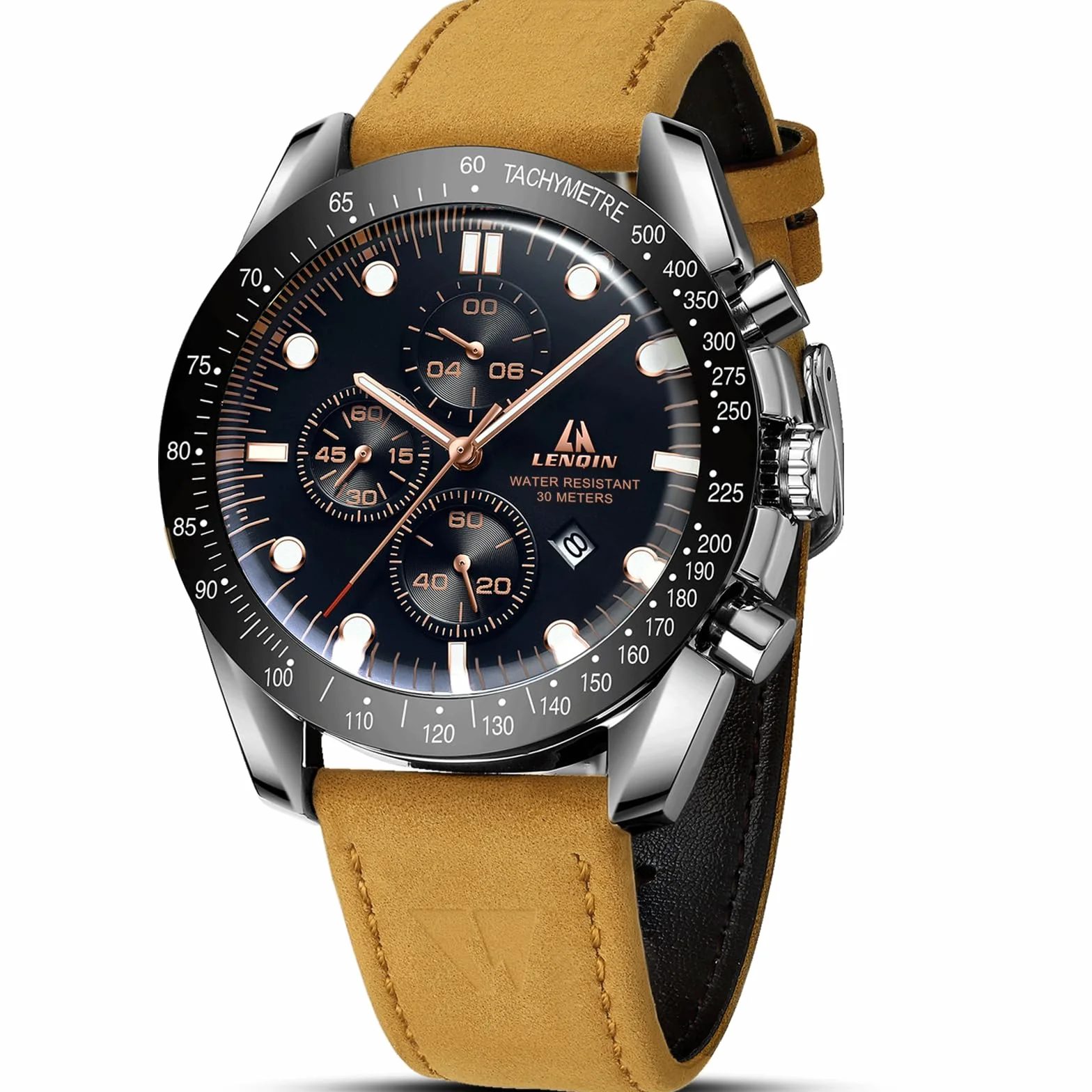 LN LENQIN Montre Homme Quartz Analogique 30m Étanche Cuir Montre d'Affaires