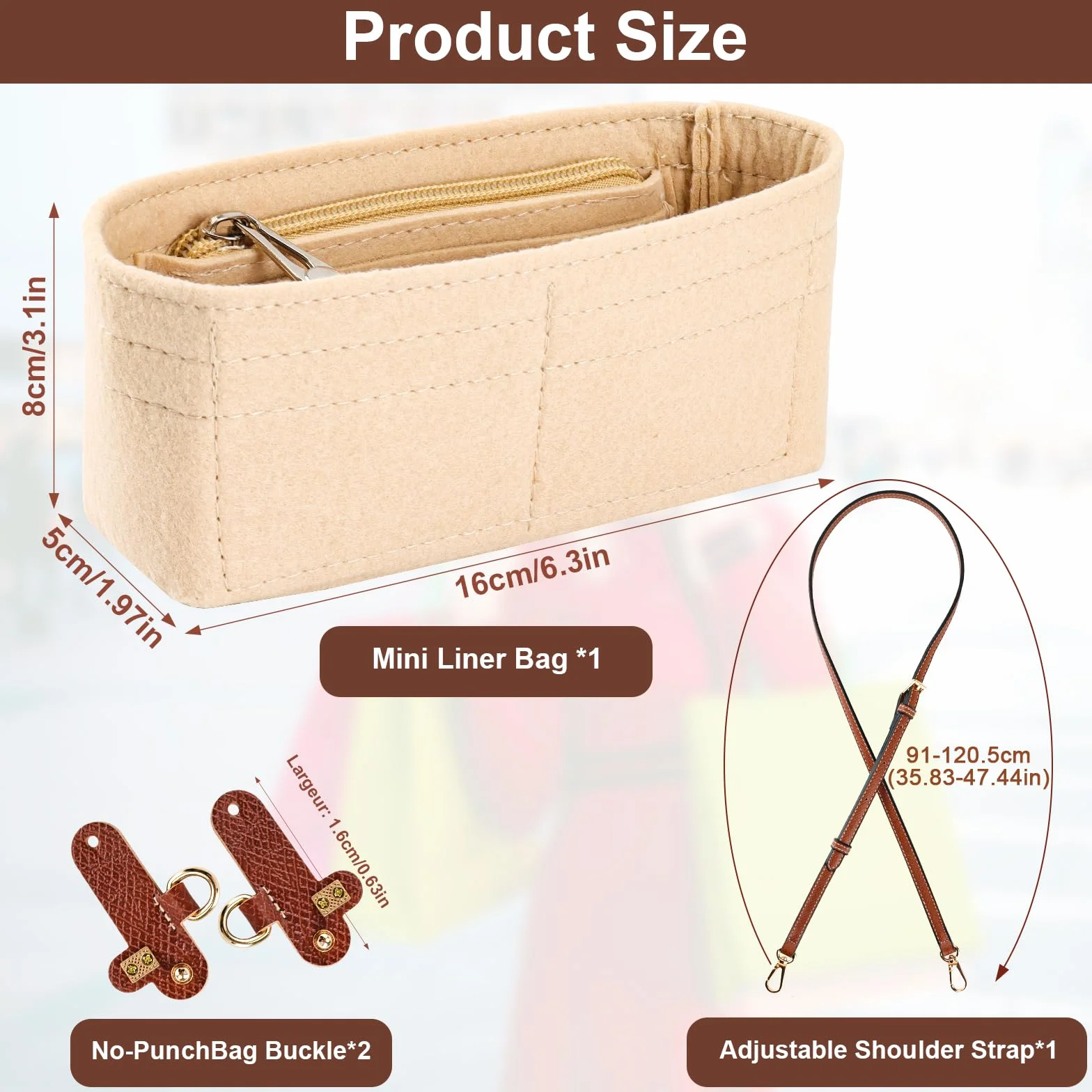 Marron Beige Bandoulière Organisateur Sac Longchamp Mini Femme Réglable Cuir Feutre Poches Multiples