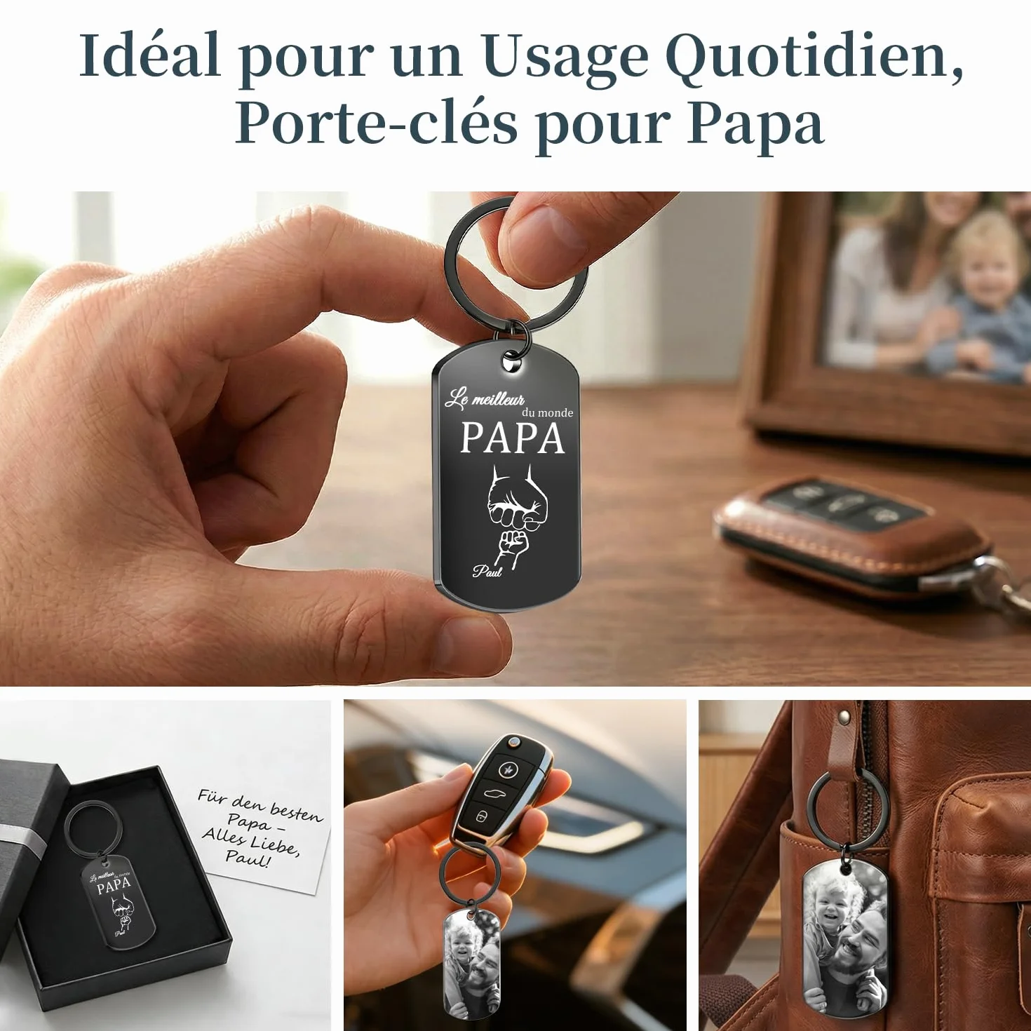 Porte-Clés Personnalisable Photo Nom Cadeau Fête des Pères Homme Papy