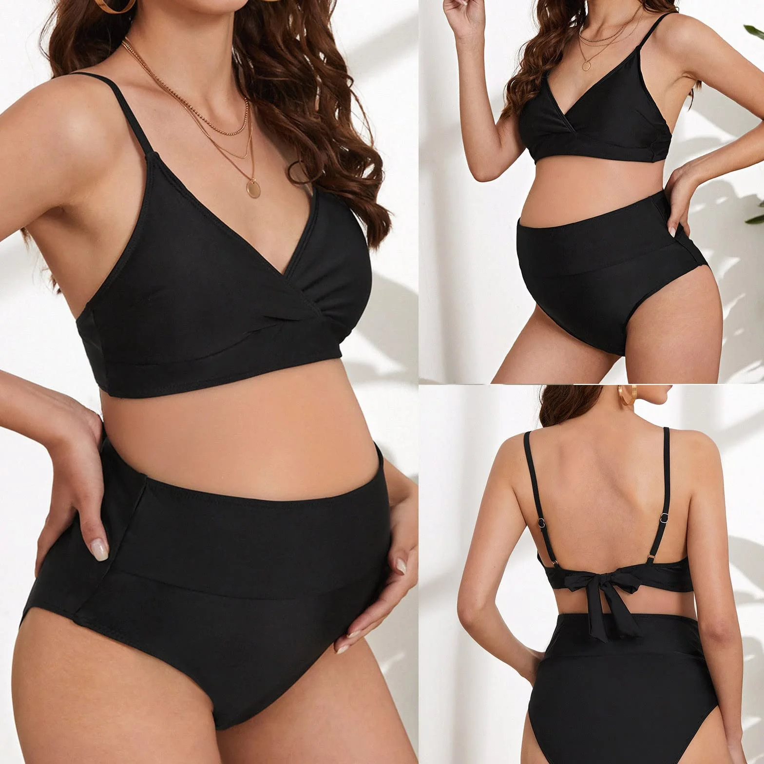Bikini de Maternité Taille Haute 2 Pièces Femmes Enceintes Maillot de Bain Grande Taille