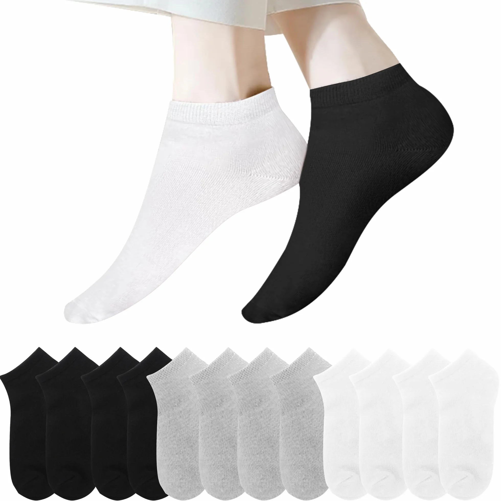 Chaussettes Basses Homme Femme Lot de 12 Paires Socquette Sport Coton Respirant Courtes