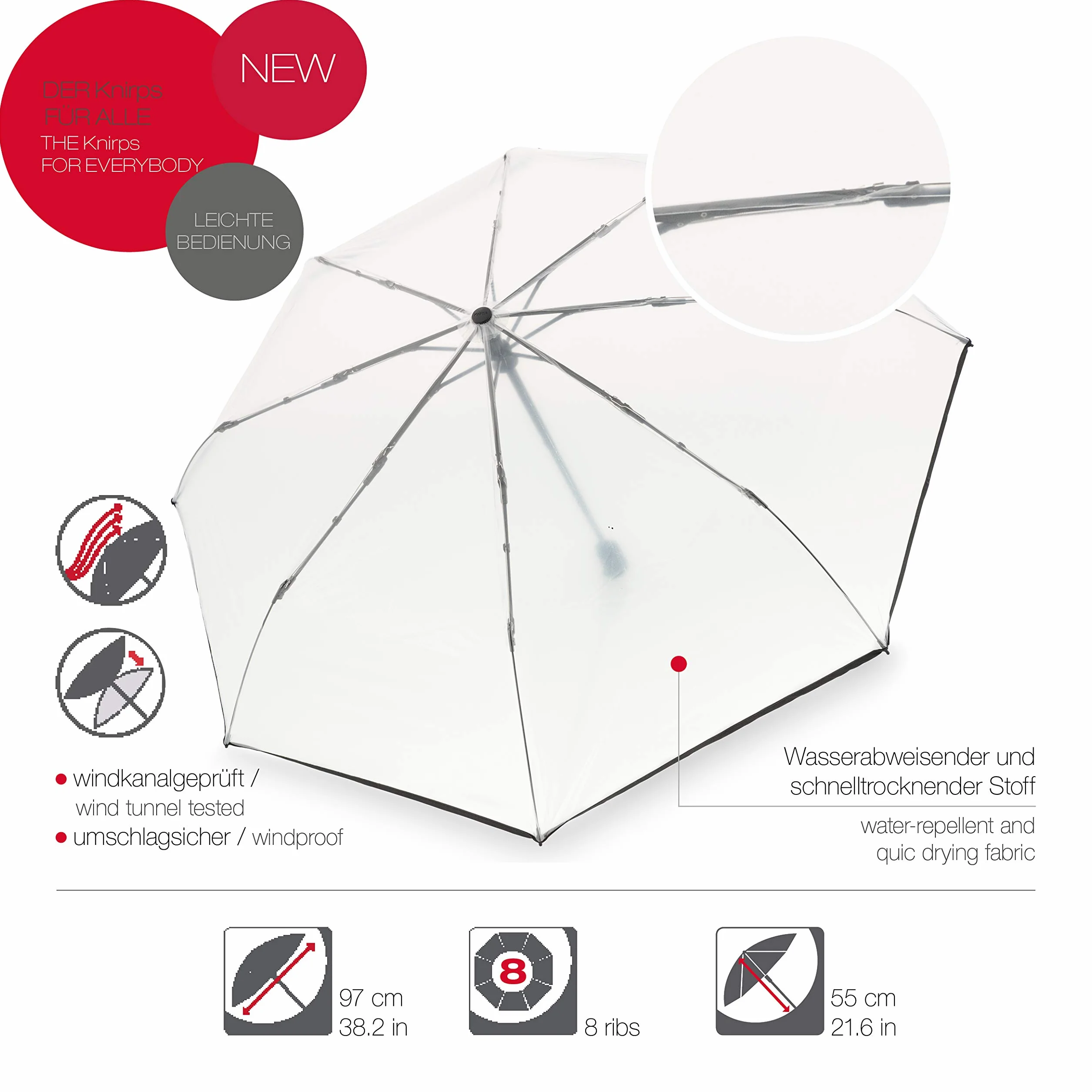 Knirps A.200 Medium Duomatic Parapluie de Poche Résistant aux Tempêtes