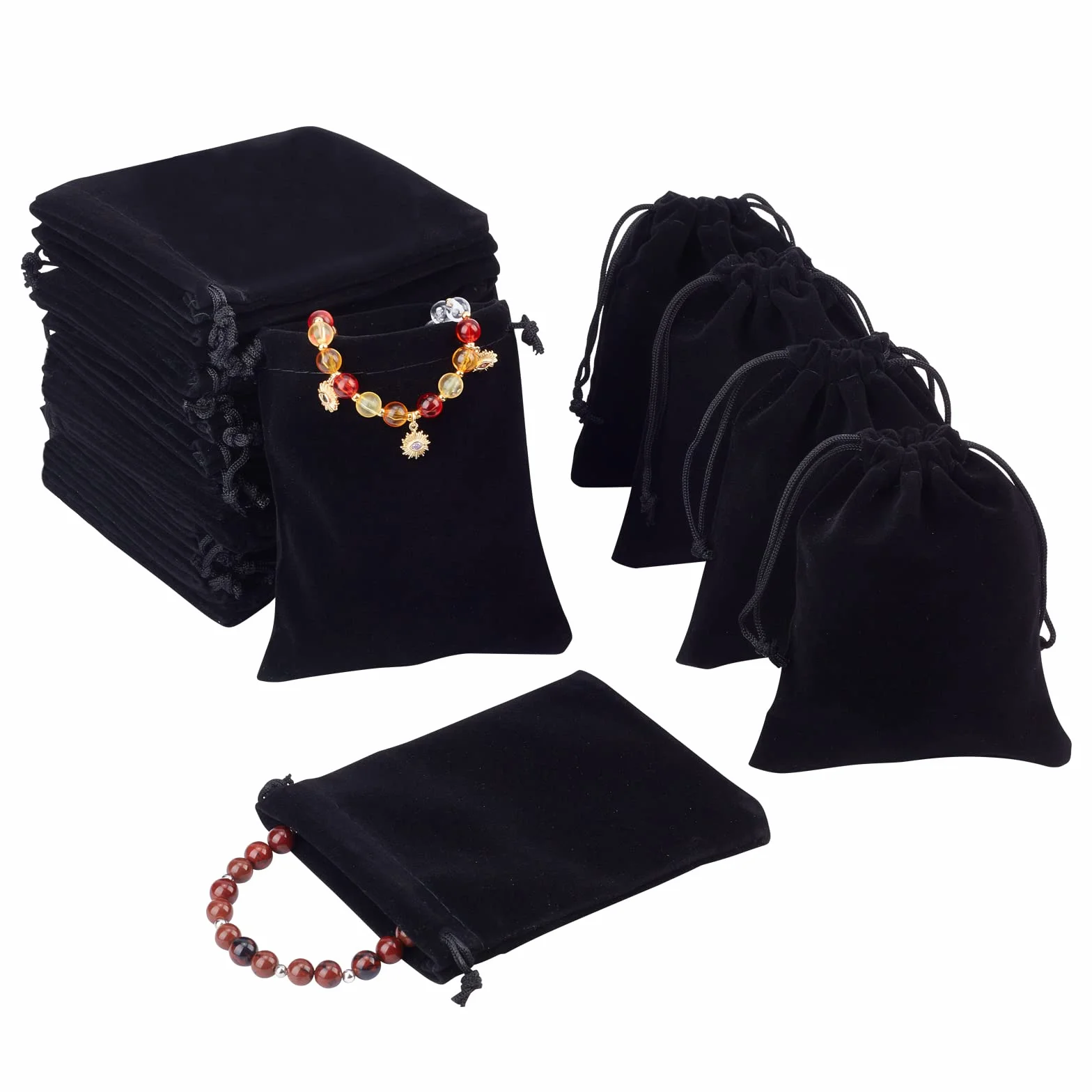 PandaHall Elite 50PCS Sachets Pochettes de Velours 12x10cm Sacs Cadeaux Pochettes à Bijoux Souples Noir