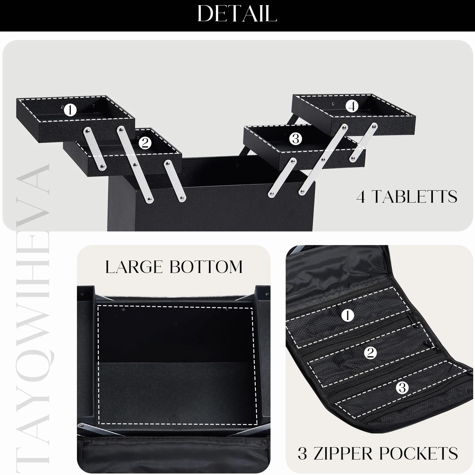 Mallette Maquillage Professionnelle avec Bandoulière, Noir, Vanity Case de Voyage