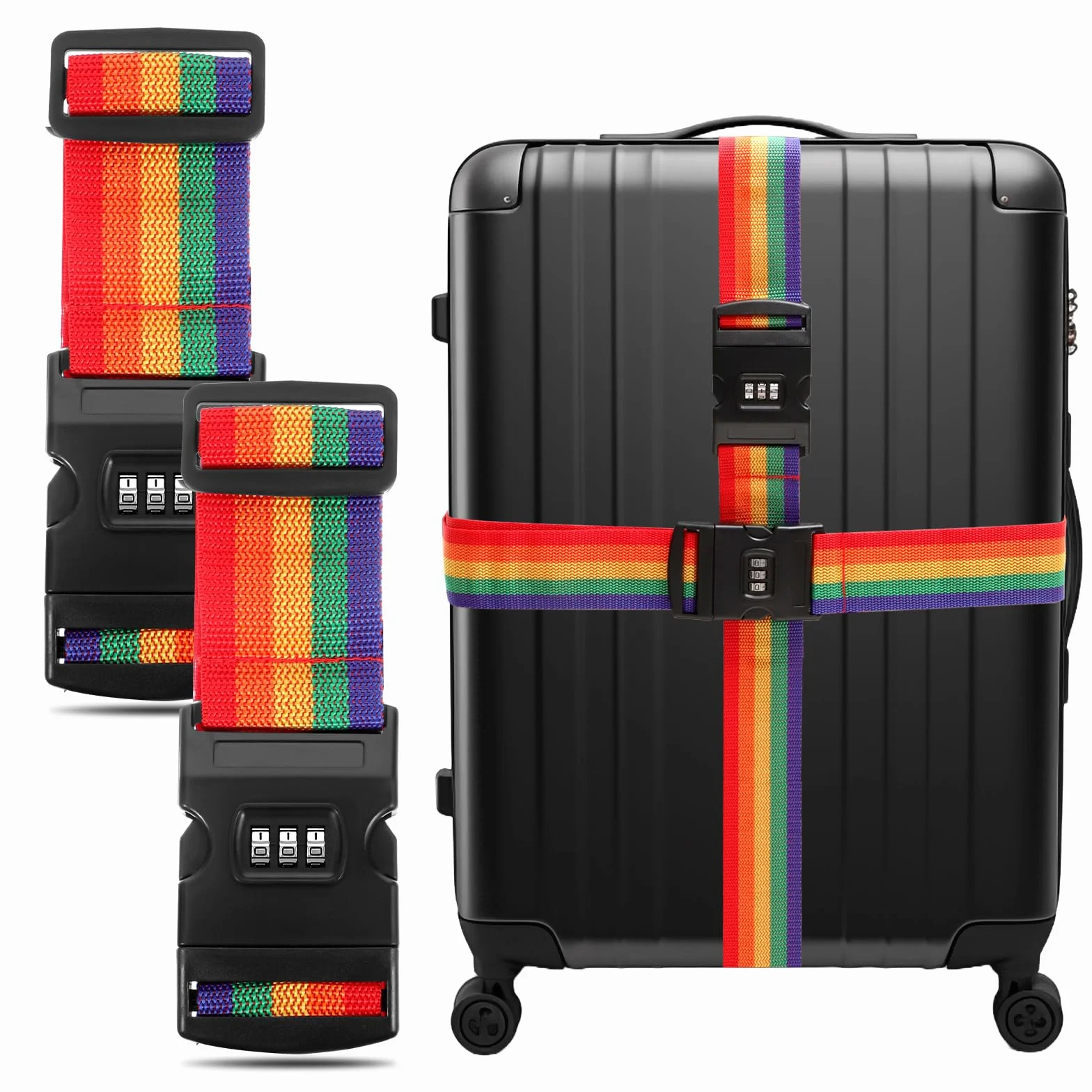 Lot de 2 Sangles pour Bagage Réglable avec Code Valise Voyage Arc-en-Ciel