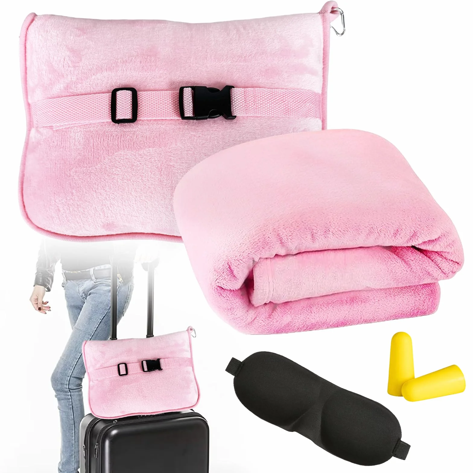 HOSPAOP Couverture de voyage 2 en 1 portable avion 127x152cm avec masque sommeil et bouchons oreilles