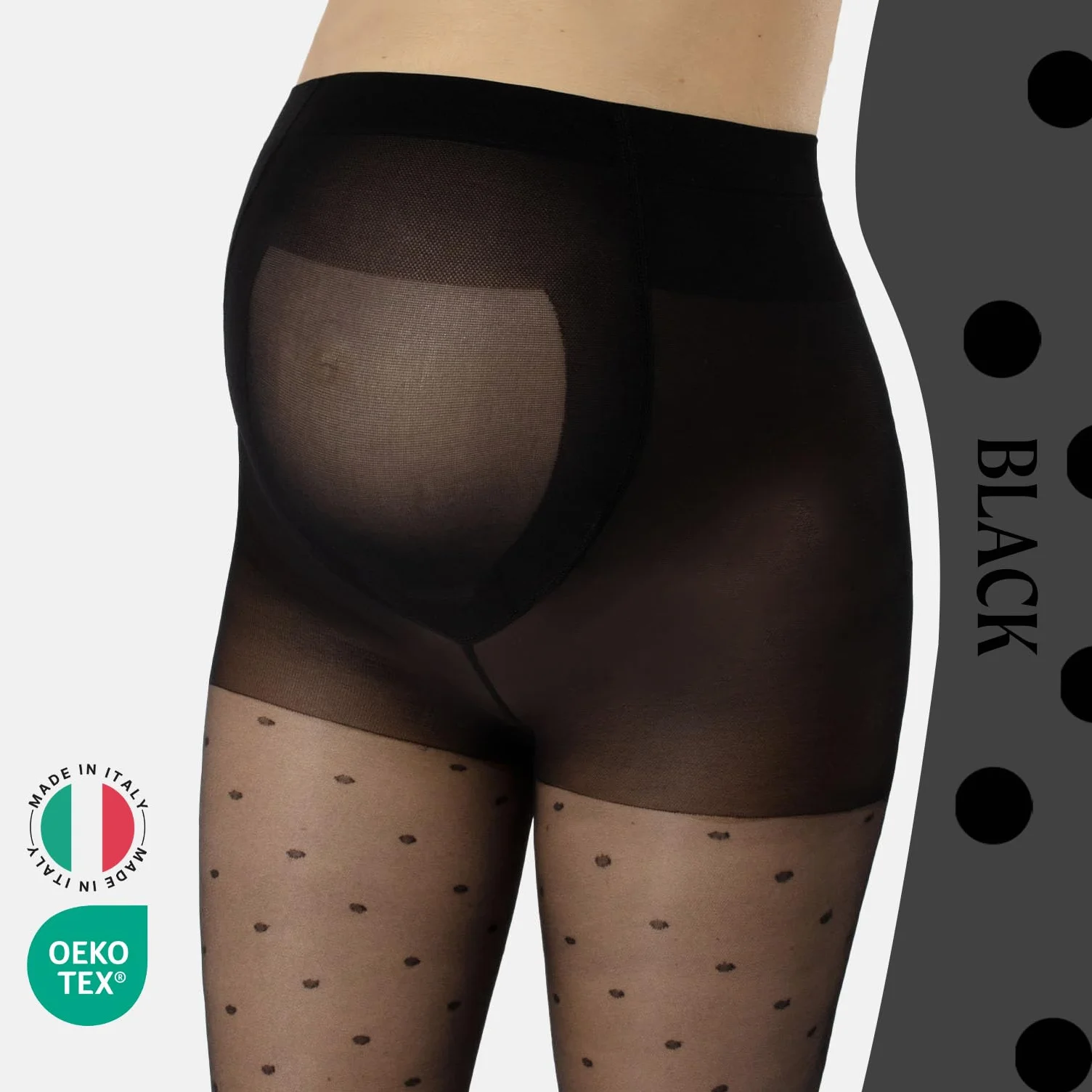CALZITALY Collant de Maternité Voile à Pois 20 DEN Noir