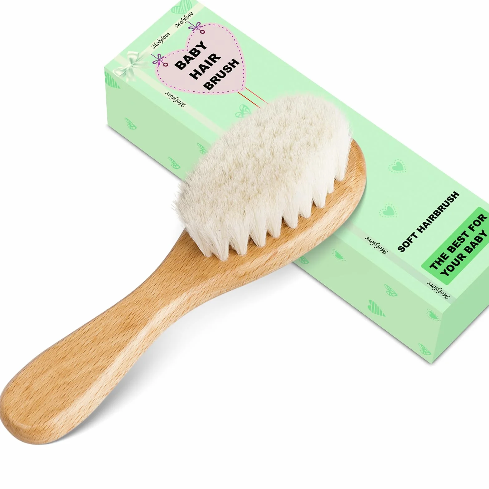 Brosse cheveux bébé en bois Poils de chèvre doux Premium pour Cradle Cap