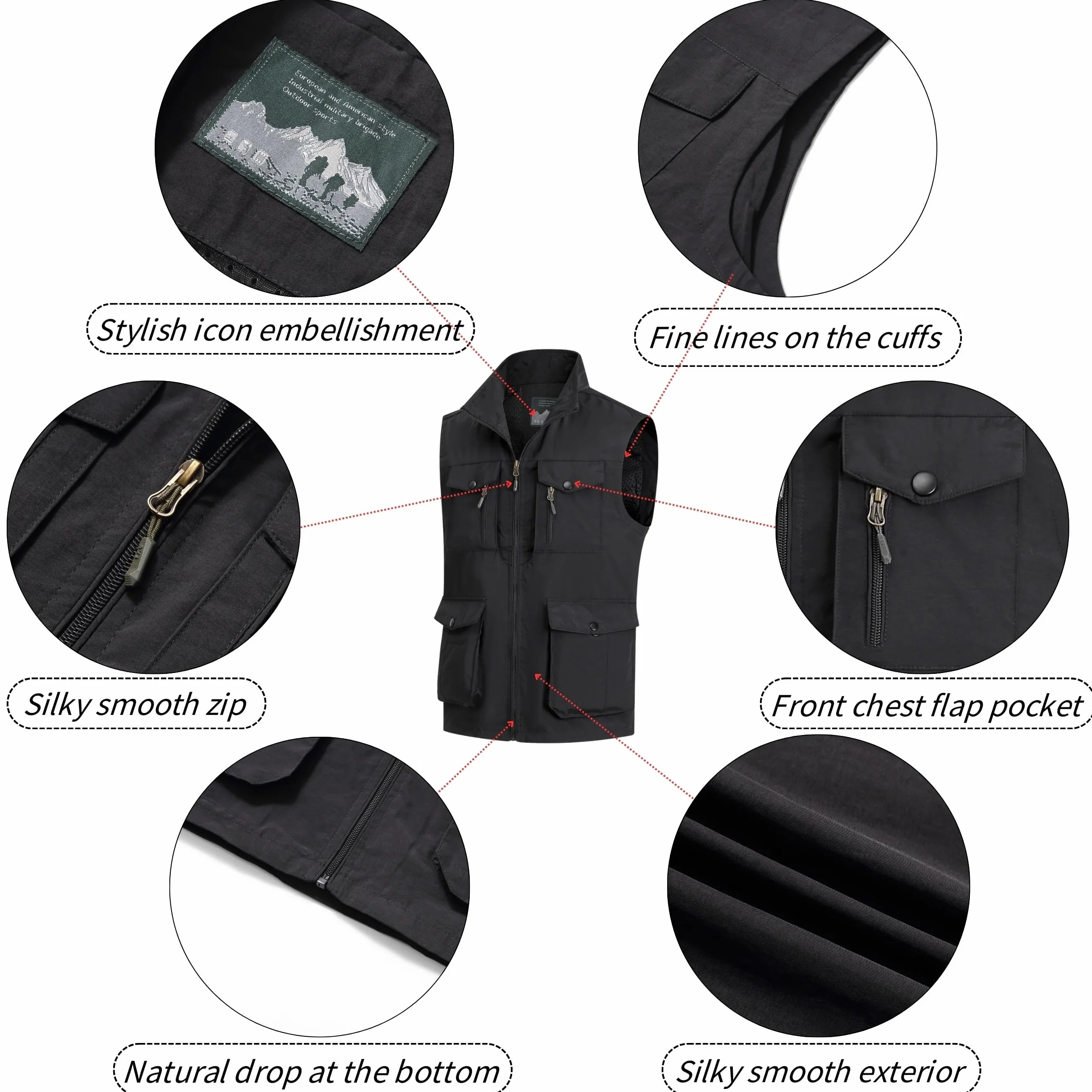 Gilet de Pêche Homme Multi-Poches Plein Air Séchage Rapide Sport Sans Manche Légère Respirant Camping Photographie