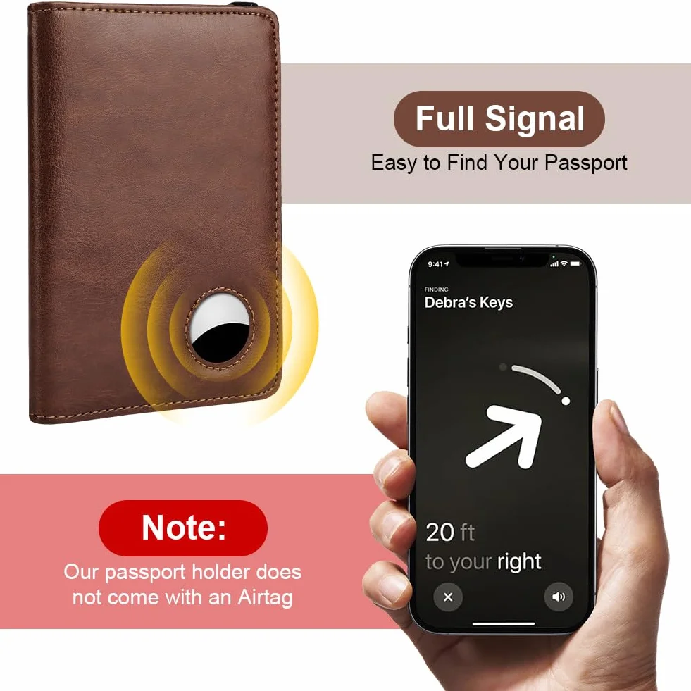 Porte-Passeport Anti-RFID en Cuir PU Marron pour Documents de Voyage et Airtag