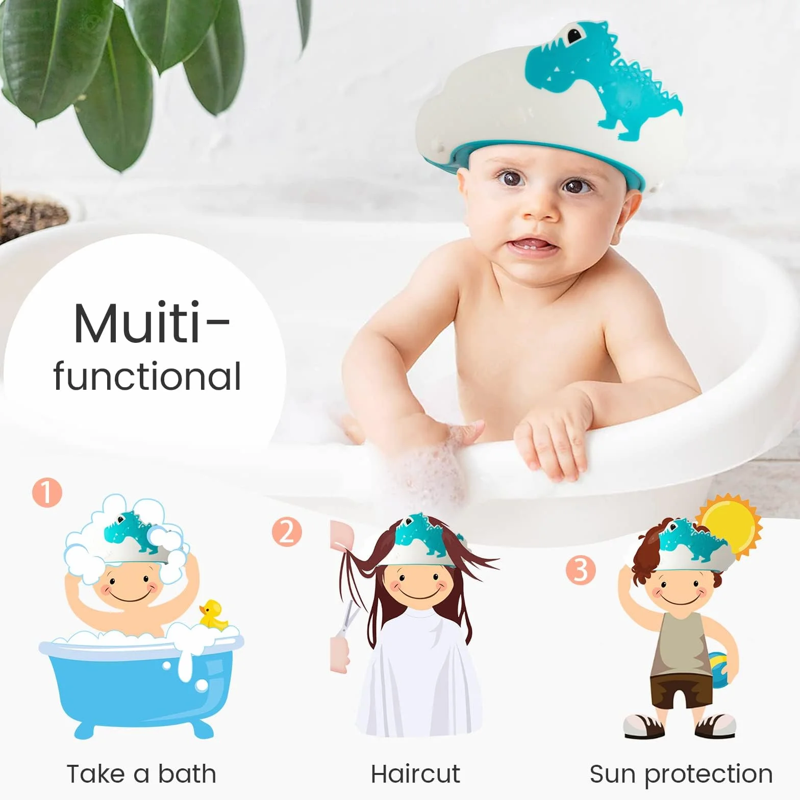 FUNUPUP Chapeau Douche Bébé Visière Casquette de Bain Enfant Réglable Protection Yeux Oreilles Visage Bleu