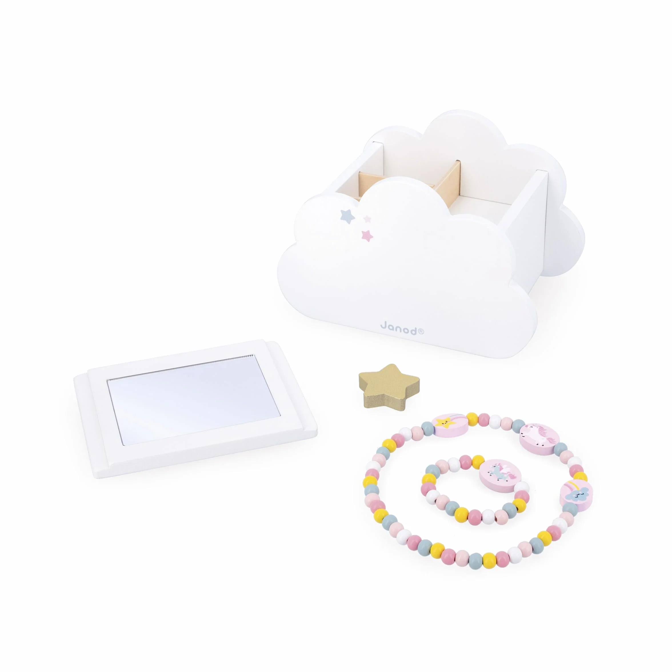 Janod Boite à Bijoux avec Ouvertures Secrètes 17cm x 11cm avec Tiroir et Miroir Dès 3 Ans