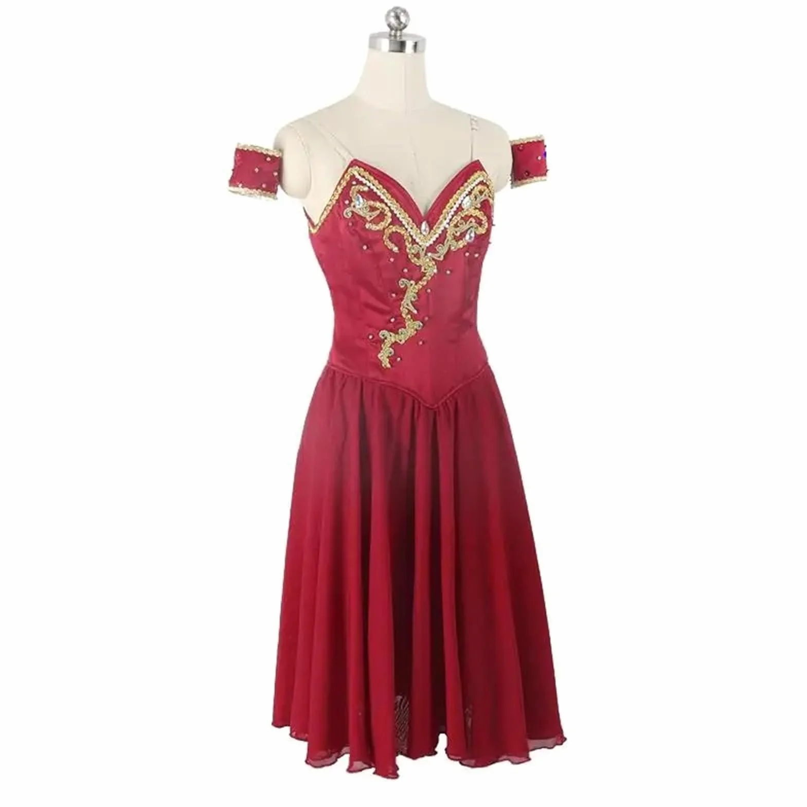 Robe de Ballet en Mousseline de Soie pour Filles et Adultes, Jupe Danse Lyrique Rouge Professionnelle