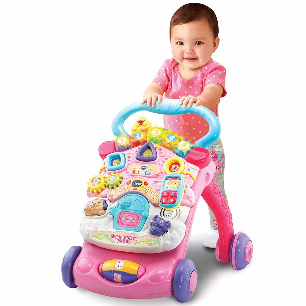 VTech Super Trotteur Parlant Rose, Trotteur Bébé Pliable, Tableau d'Éveil Détachable, Jouet d'Activité et de Développement, Apprentissage de la Marche, Cadeau Bébé Dès 9 Mois