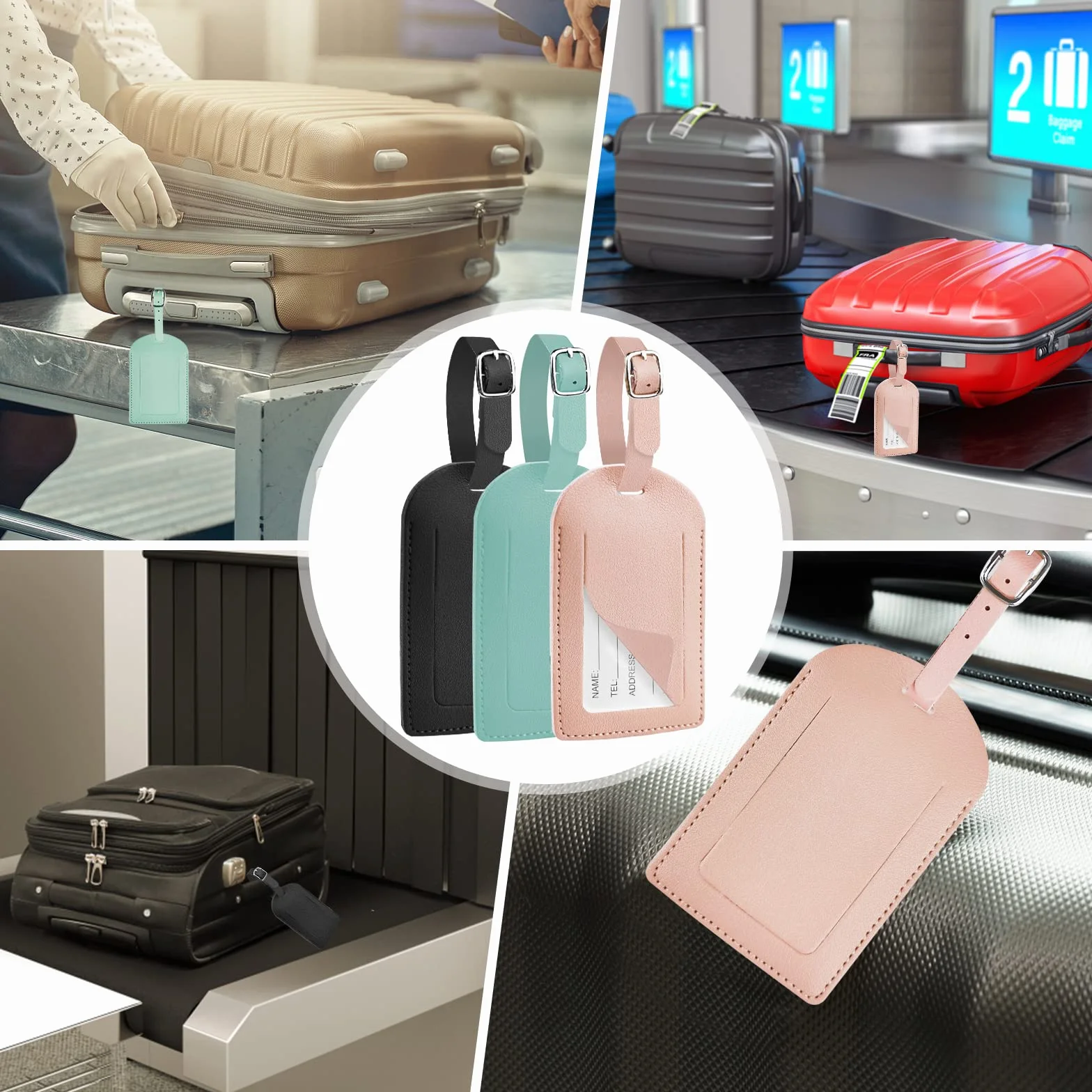 Lot de 3 Étiquettes Valise PU Cuir Bagage Réglable Pour Sac à Dos Aviation