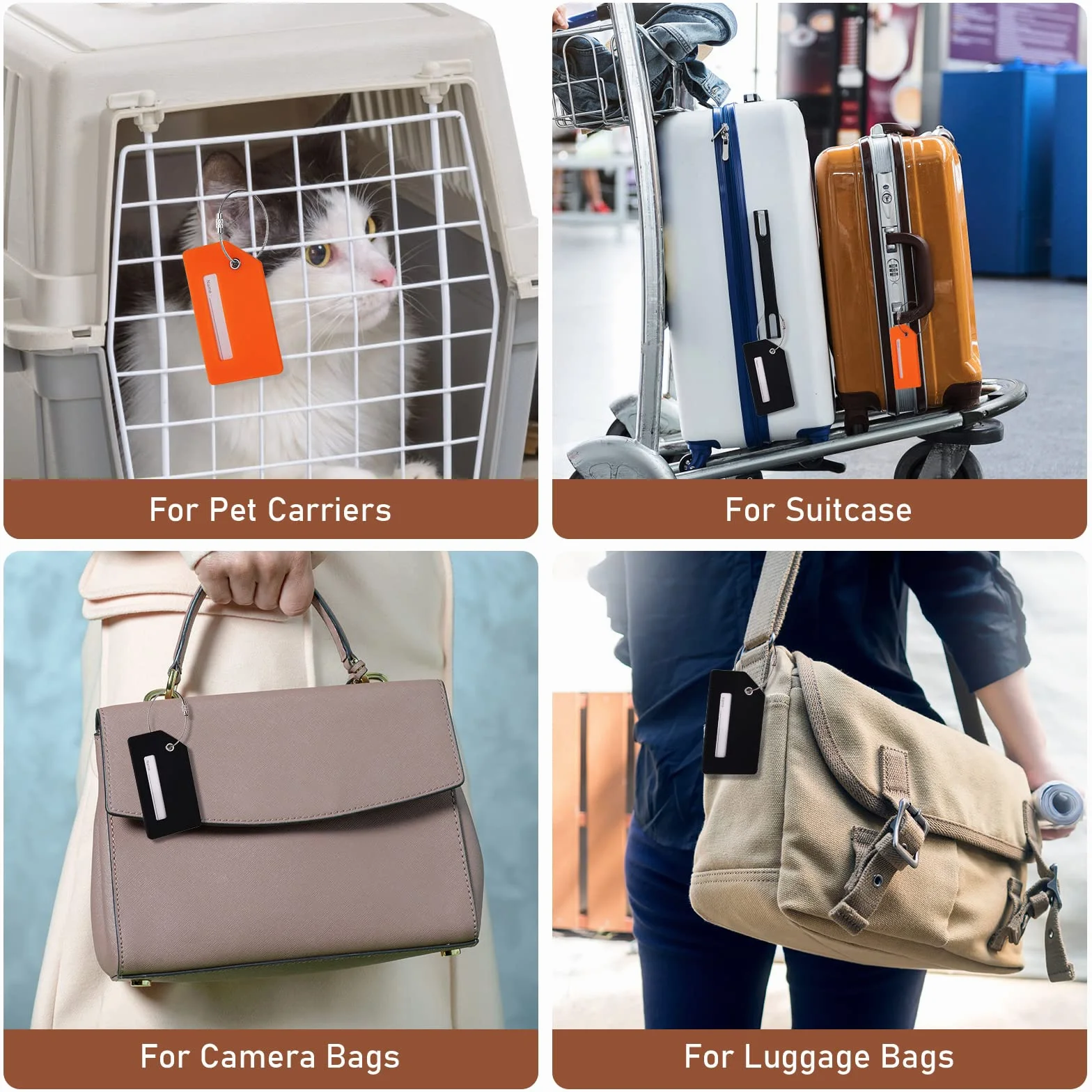 Flintronic Lot de 2 Étiquettes de Bagage en Silicone avec Carte d'Identité, Cordes en Acier Inoxydable