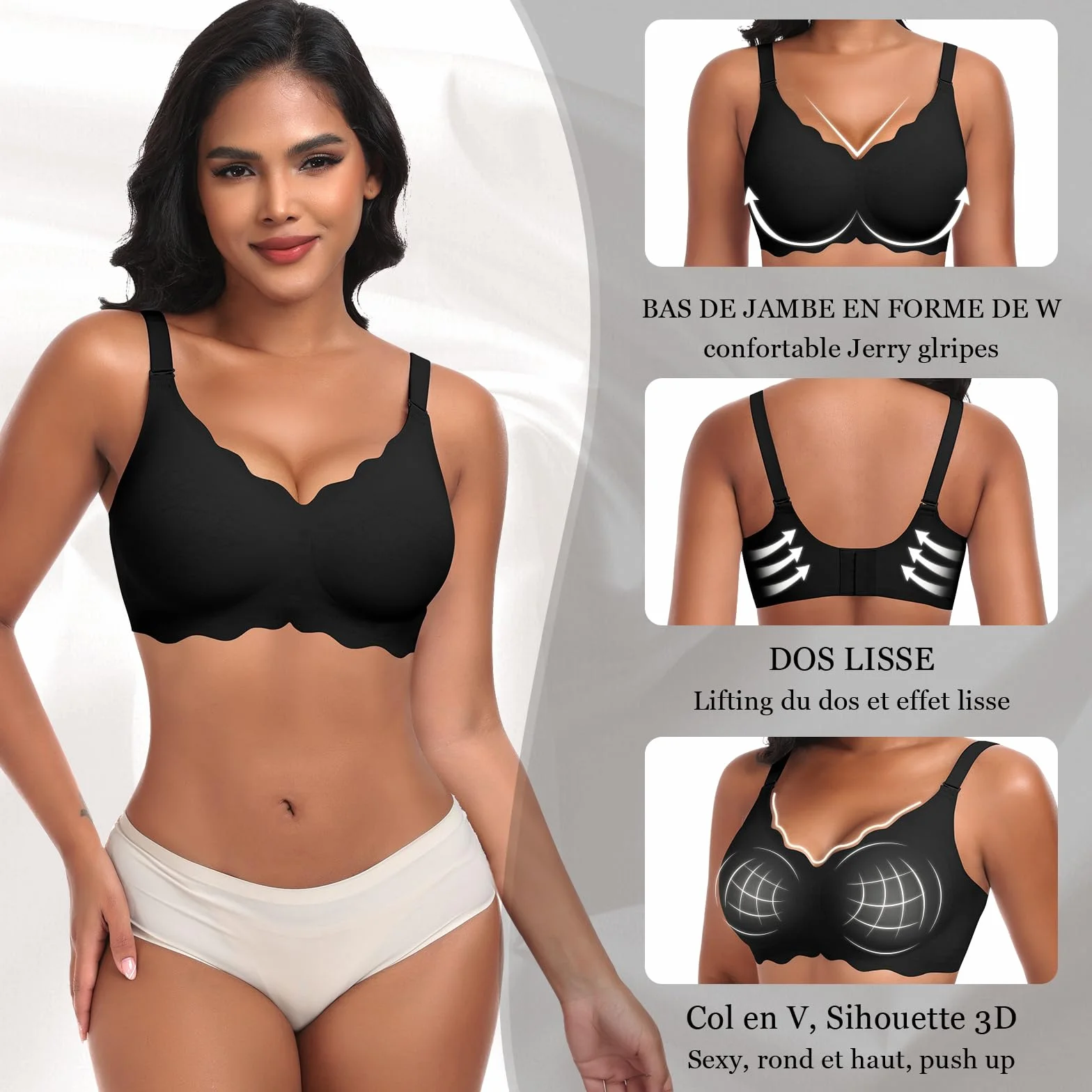 Ganado Soutien-Gorge Femme sans Armature Col en V Bralette avec Coussinets sans Coutures
