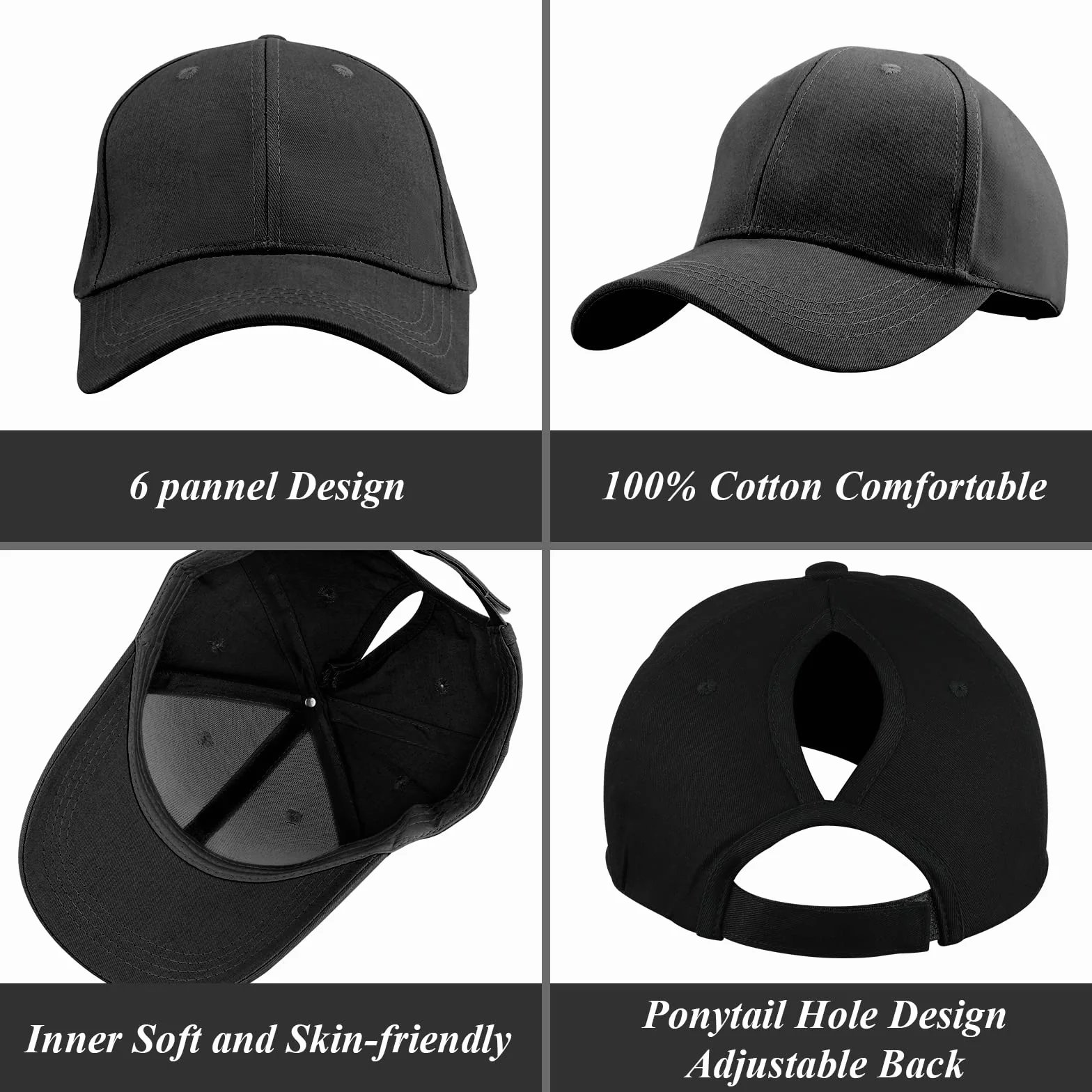 Casquette de Baseball Queue de Cheval Coton Respirante Ajustable Anti-Soleil Vintage Cross Hat