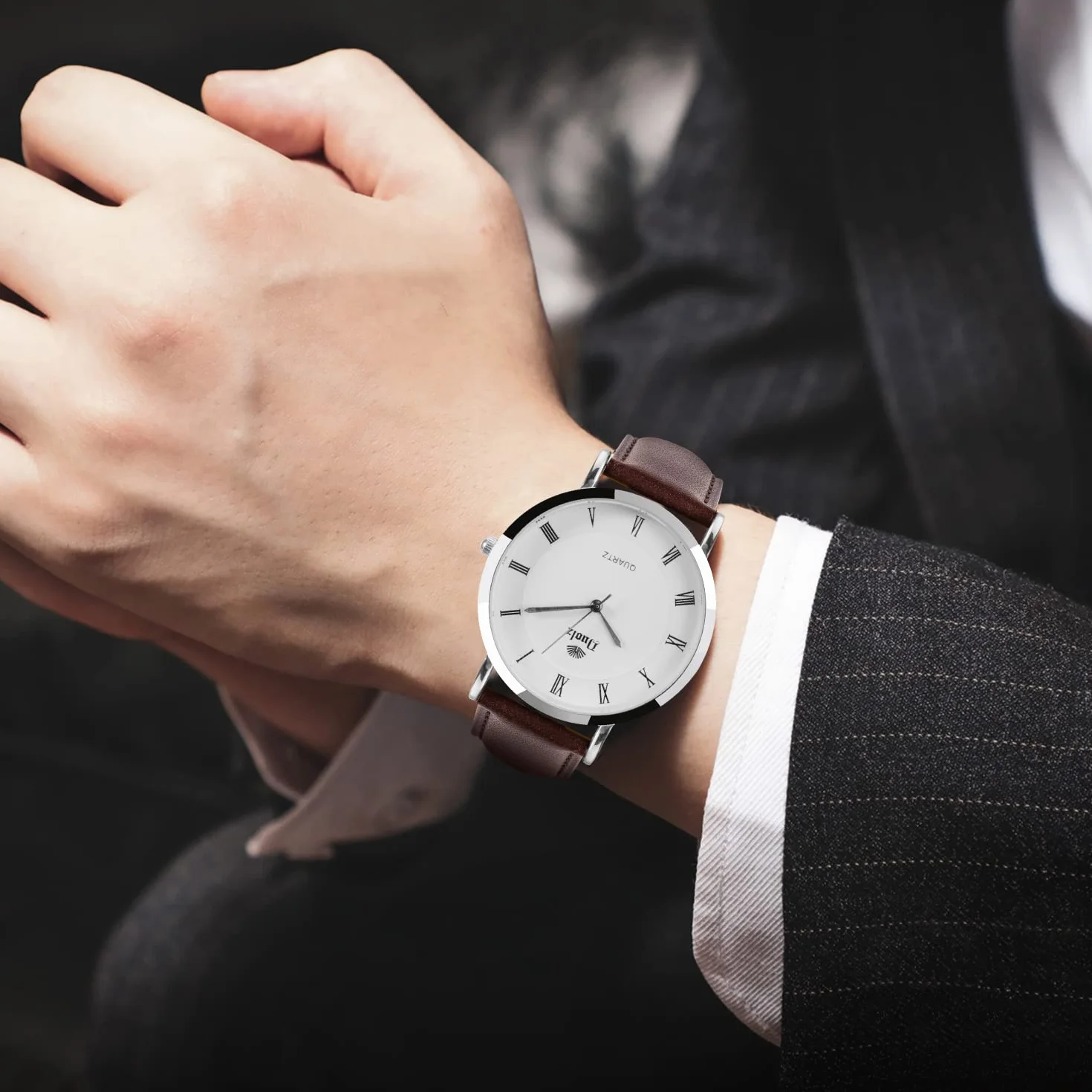 Bracelet de Montre Cuir 20mm Remplaçable Dégagement Rapide Marron Boucle à Ardillon Hommes Femmes