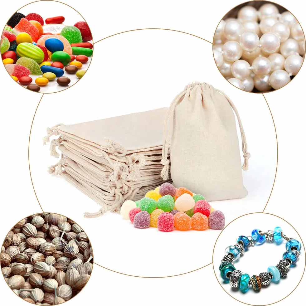 Aucuu 25pcs Petits Sachets Coton 10x15cm Sacs Tissu Cordon Serrage Jute Réutilisable Pochon Lavande Mariage Bijoux