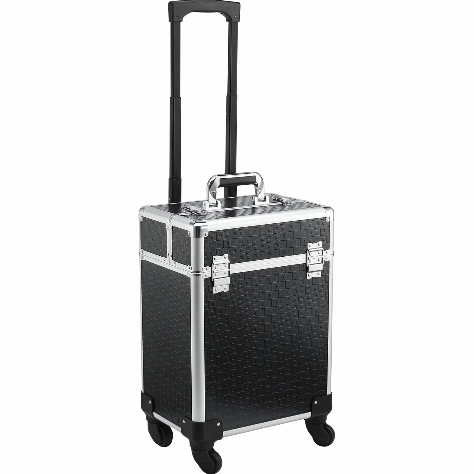 HOMCOM Valise Trolley Maquillage Mallette cosmétique Vanité 34x24x52 cm Aluminium Noir