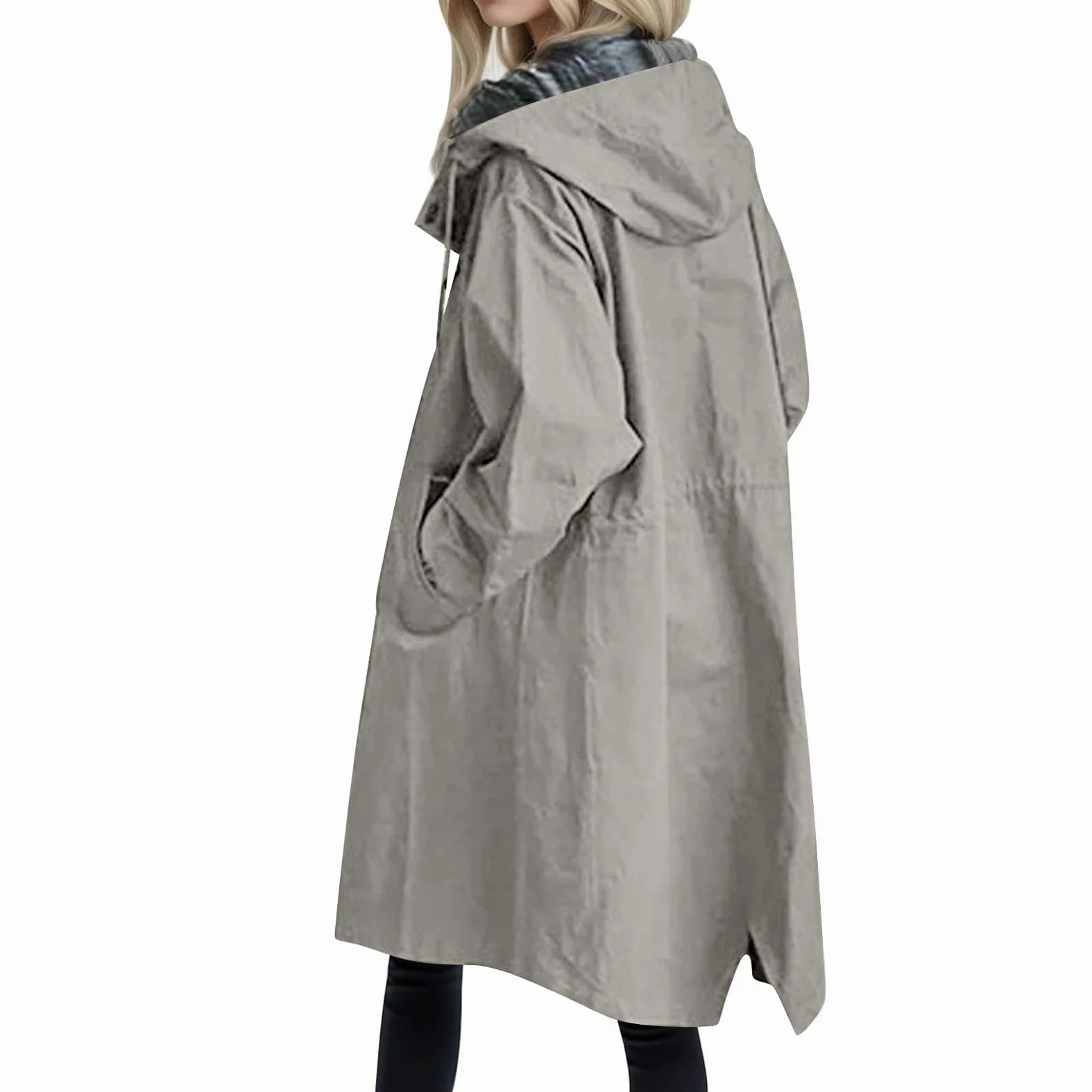 Generisch Manteau pour femme, trench, long manteau avec capuche, parka, manteau de transition, manteau d'été, veste coupe-vent, veste d'extérieur léger, trench coat, manteaux décontractés, coupe-vent