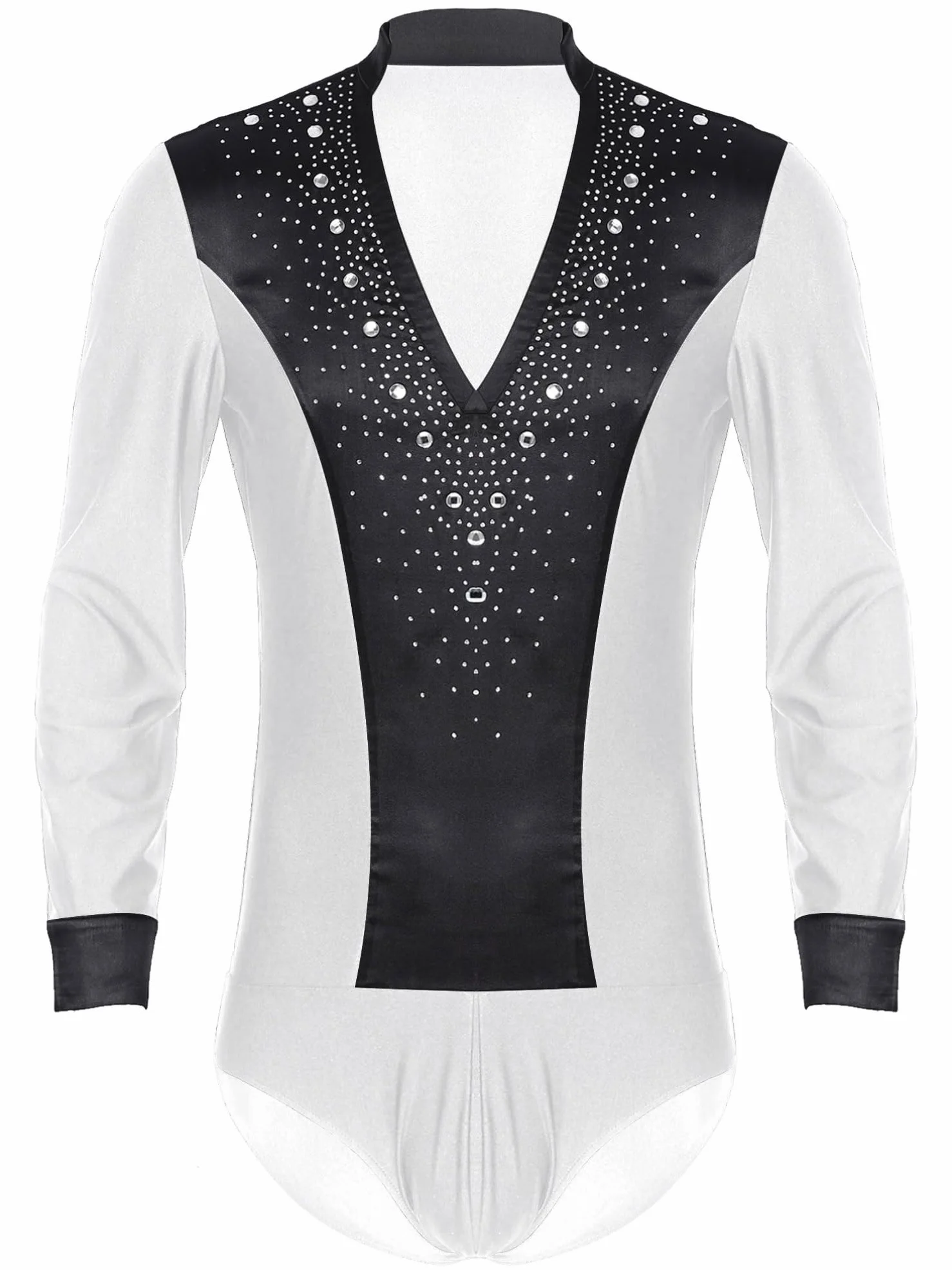 Combinaison Col V Profond Patinage Artistique Danse Justaucorps Brillant Strass Gymnastique