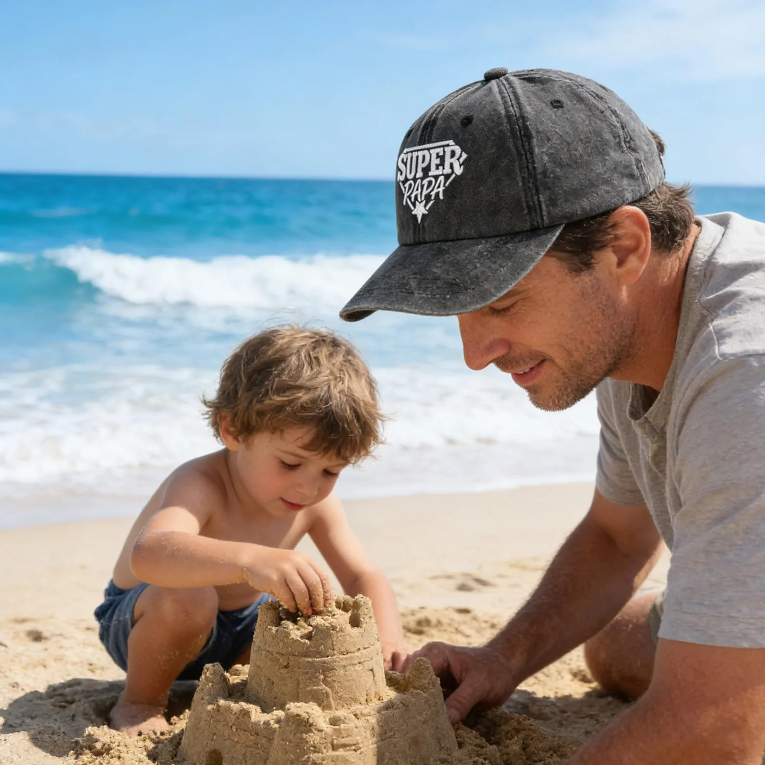 Casquette Super Papa Brodée Coton Lavé Réglable Cadeau Fête des Pères