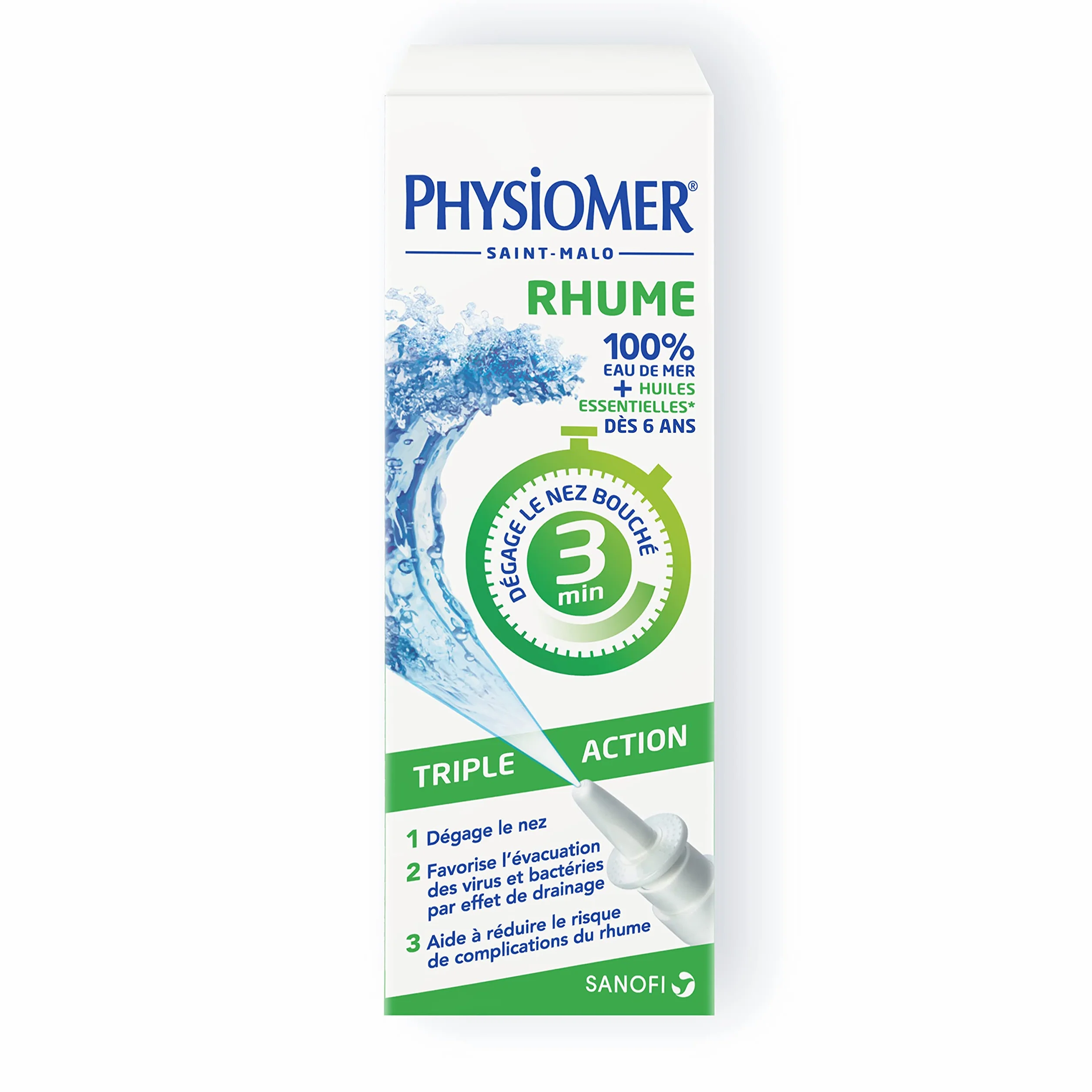Physiomer Rhume Triple Action Spray nasal 100% eau de mer 20 mL Dispositif médical