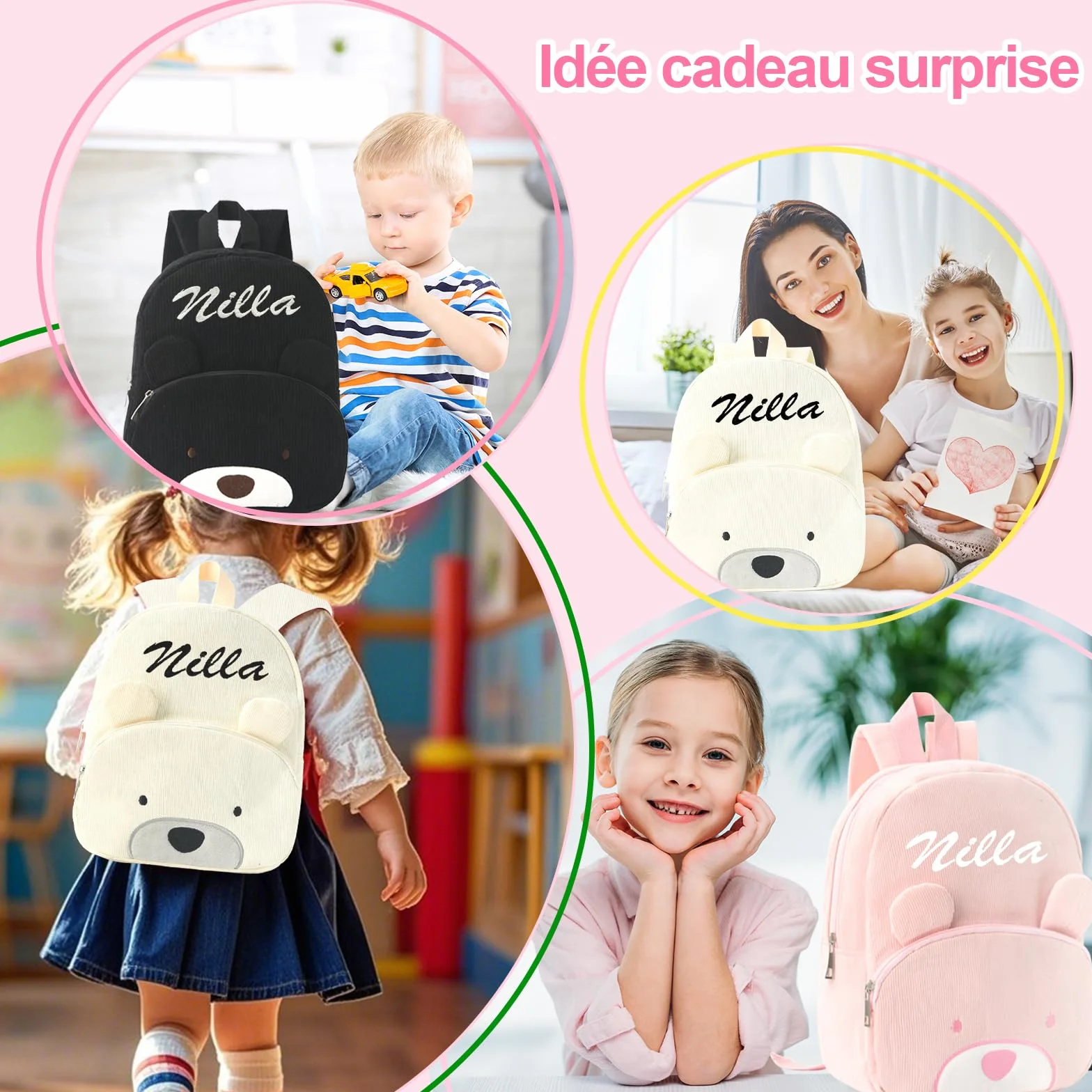 Personalised Corduroy Toddler Backpack with Embroidered Name, Cute Bear Mini Rucksack for Nursery, Preschool, Kindergarten