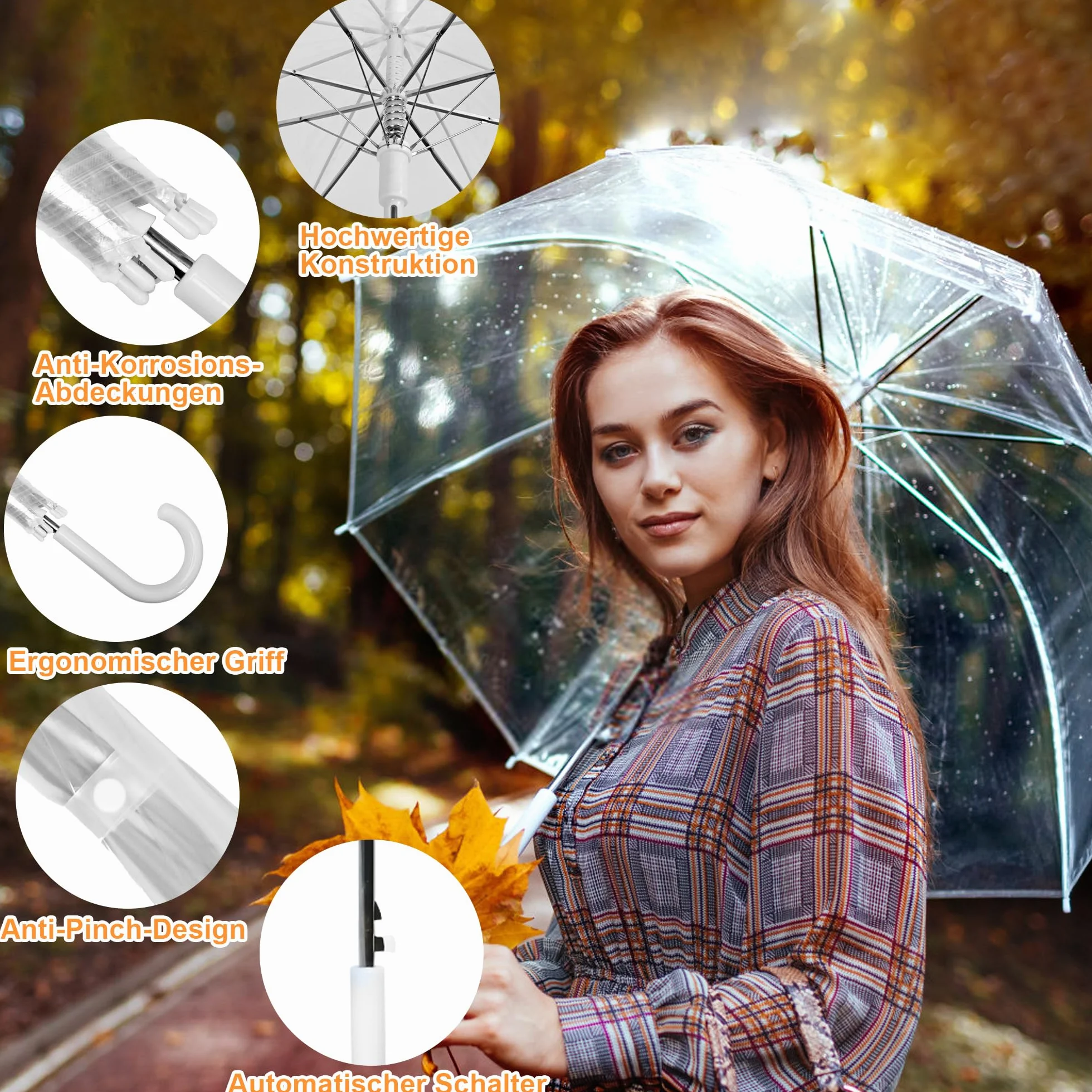 Parapluie transparent automatique 100 cm lot de 6 pour une personne