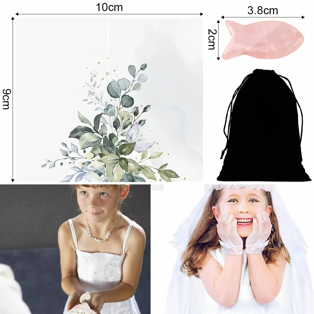 Cadeau de Baptême Poisson en Quartz Rose avec Carte Cadeau pour Fille Communion Confirmation