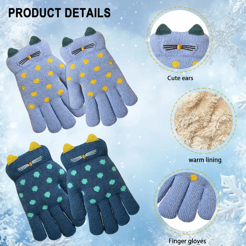 Gants d'hiver enfants 6-10 ans lot de 2 paires peluche chaude tricot extensibles