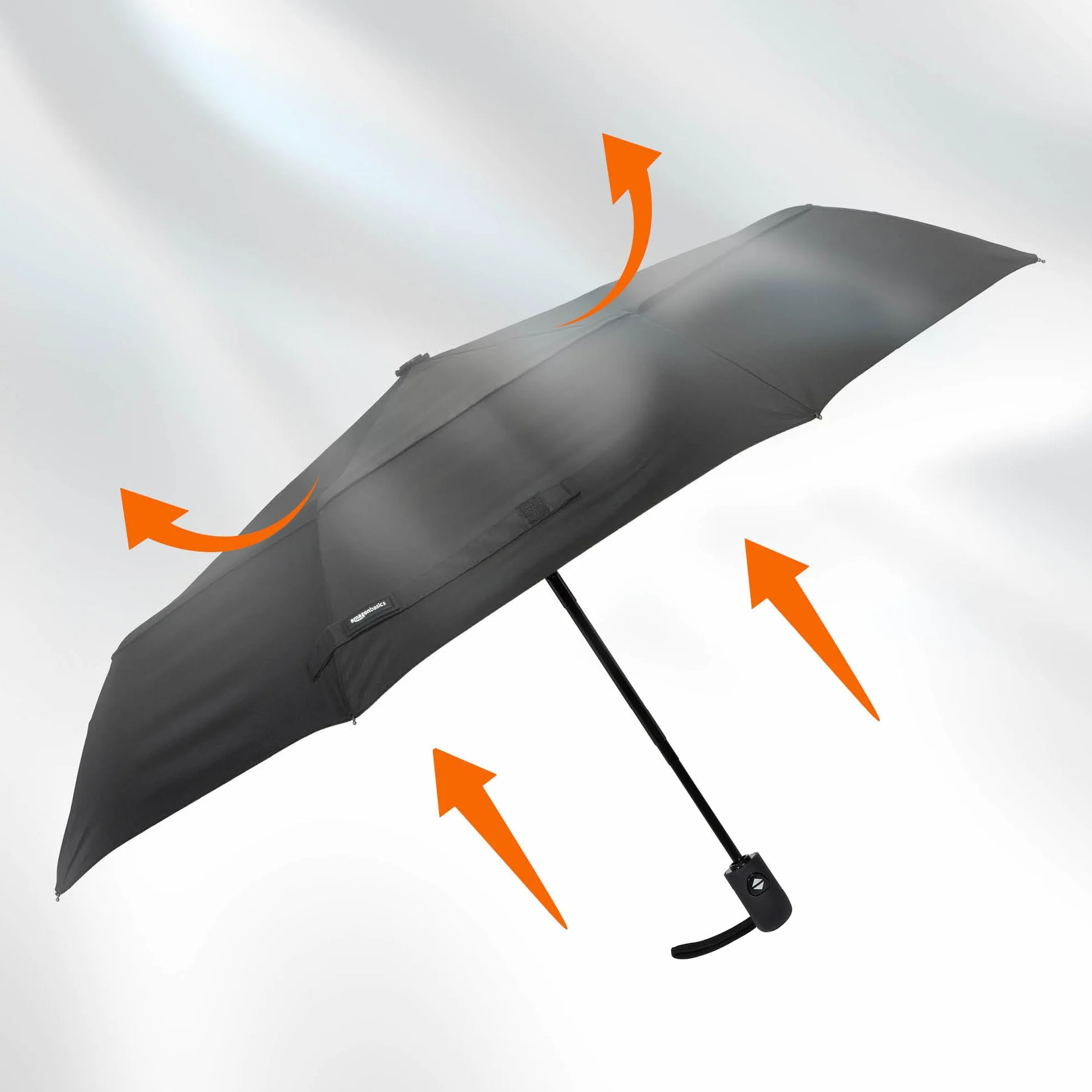 Amazon Basics Parapluie de voyage automatique compact 98 cm, résistant au vent, avec aération, noir