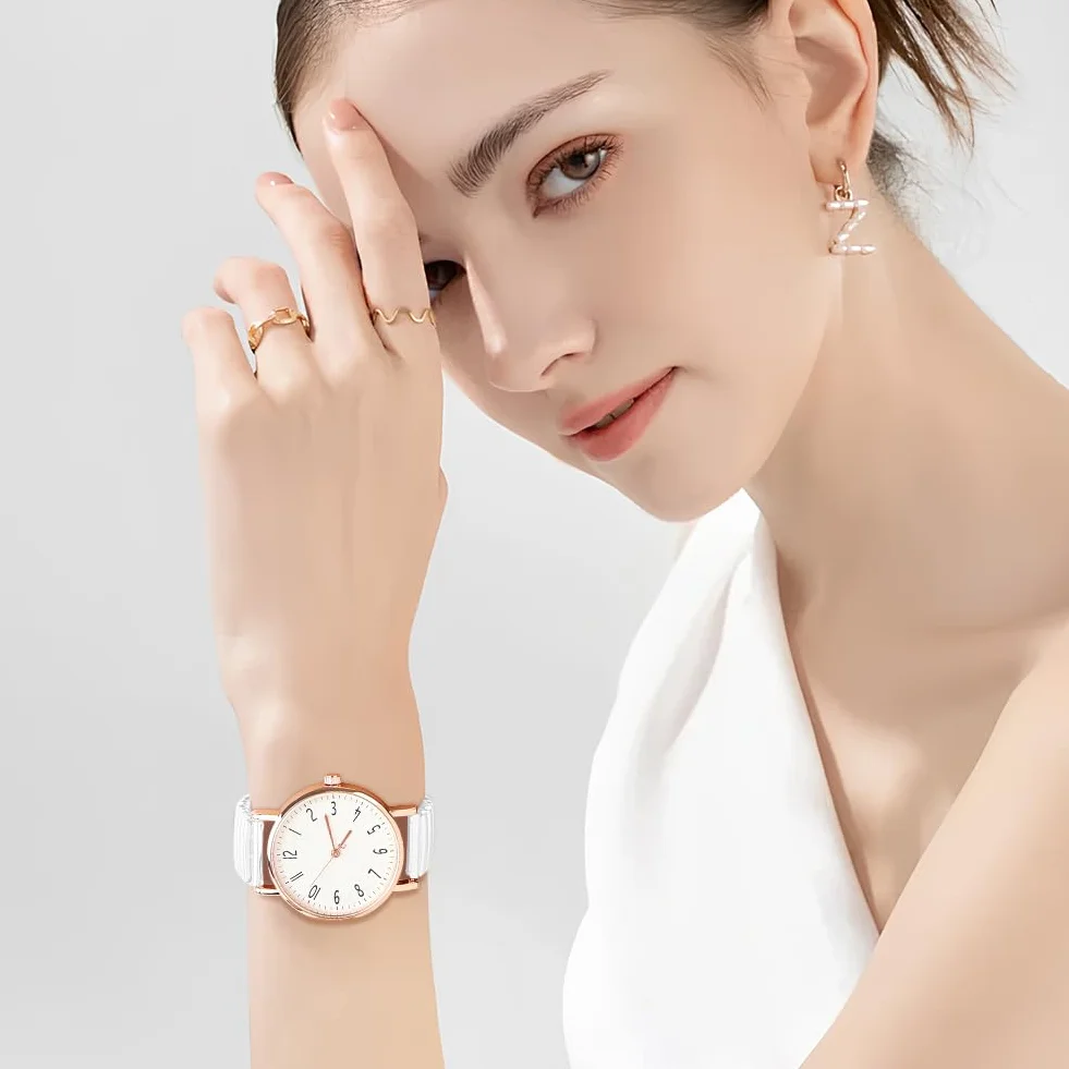 Montre Femme Bracelet Élastique Quartz Grands Chiffres Arabes Métal Cadeau Anniversaire Fête des Mères
