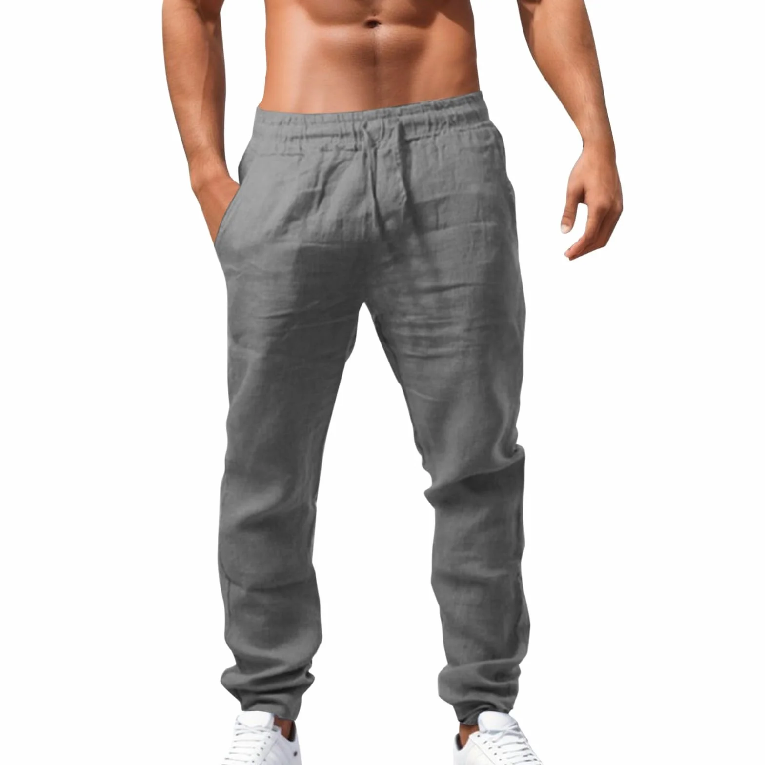 Pantalon Lin Homme avec Poche Coupe Ample Léger Été
