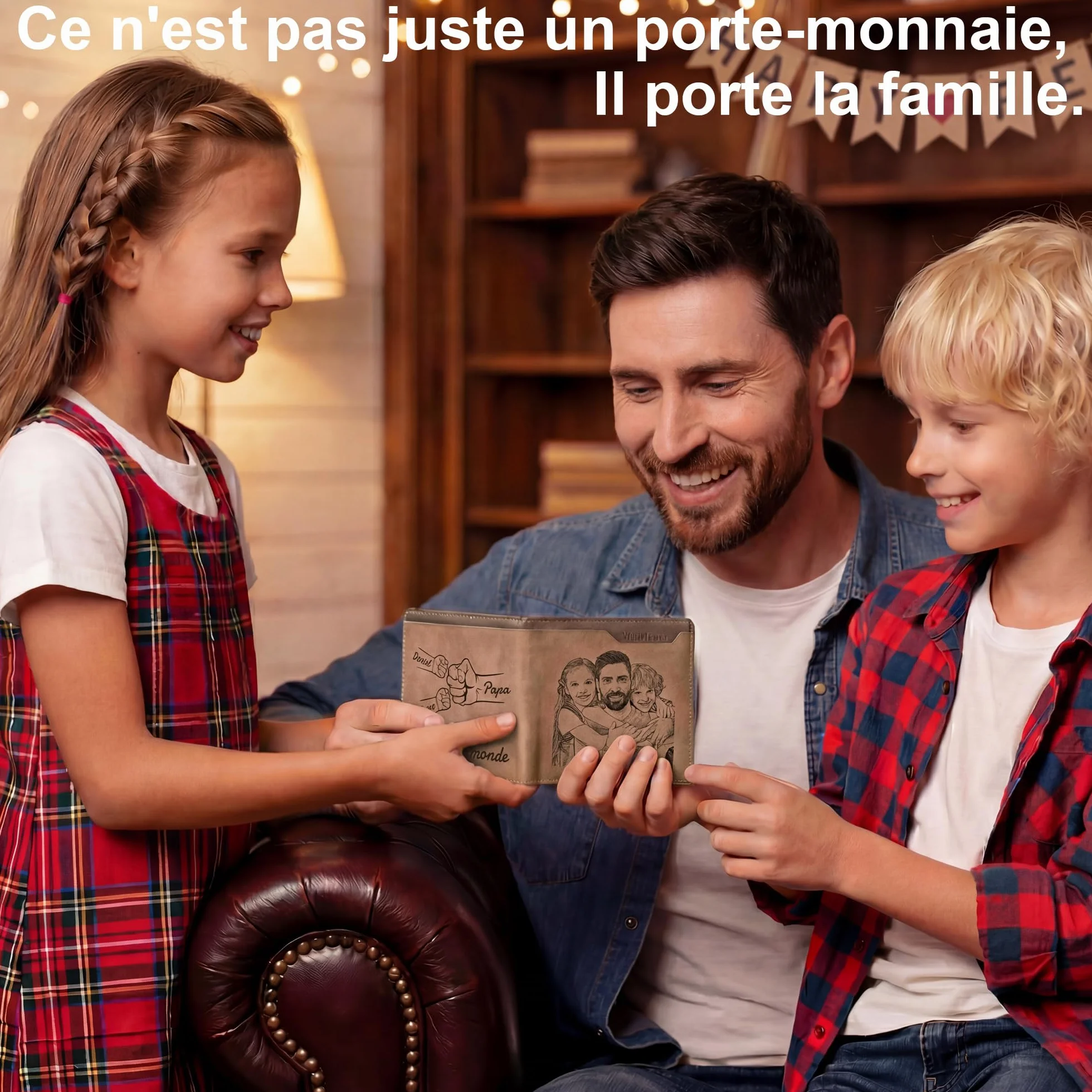 Portefeuille Homme Personnalisé Easycosy avec Photo et Nom Gravés Porte-Cartes en Cuir Cadeau Papa Fête des Pères