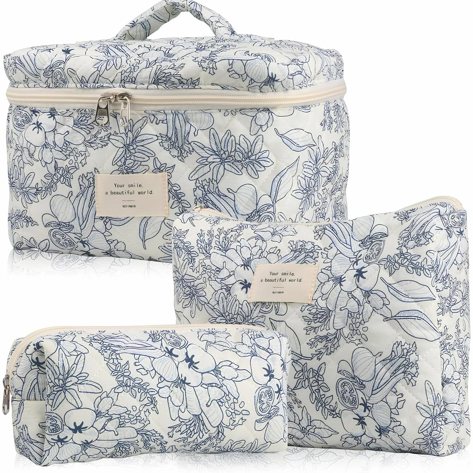 Trousse Maquillage Matelassée Grande Capacité Voyage Motif Floral pour Femme